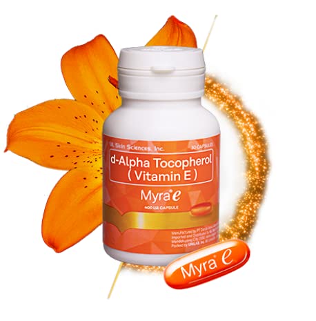 Myra E detalle de cápsula suave de d-alfa-tocoferol mostrando textura y facilidad de ingestión
