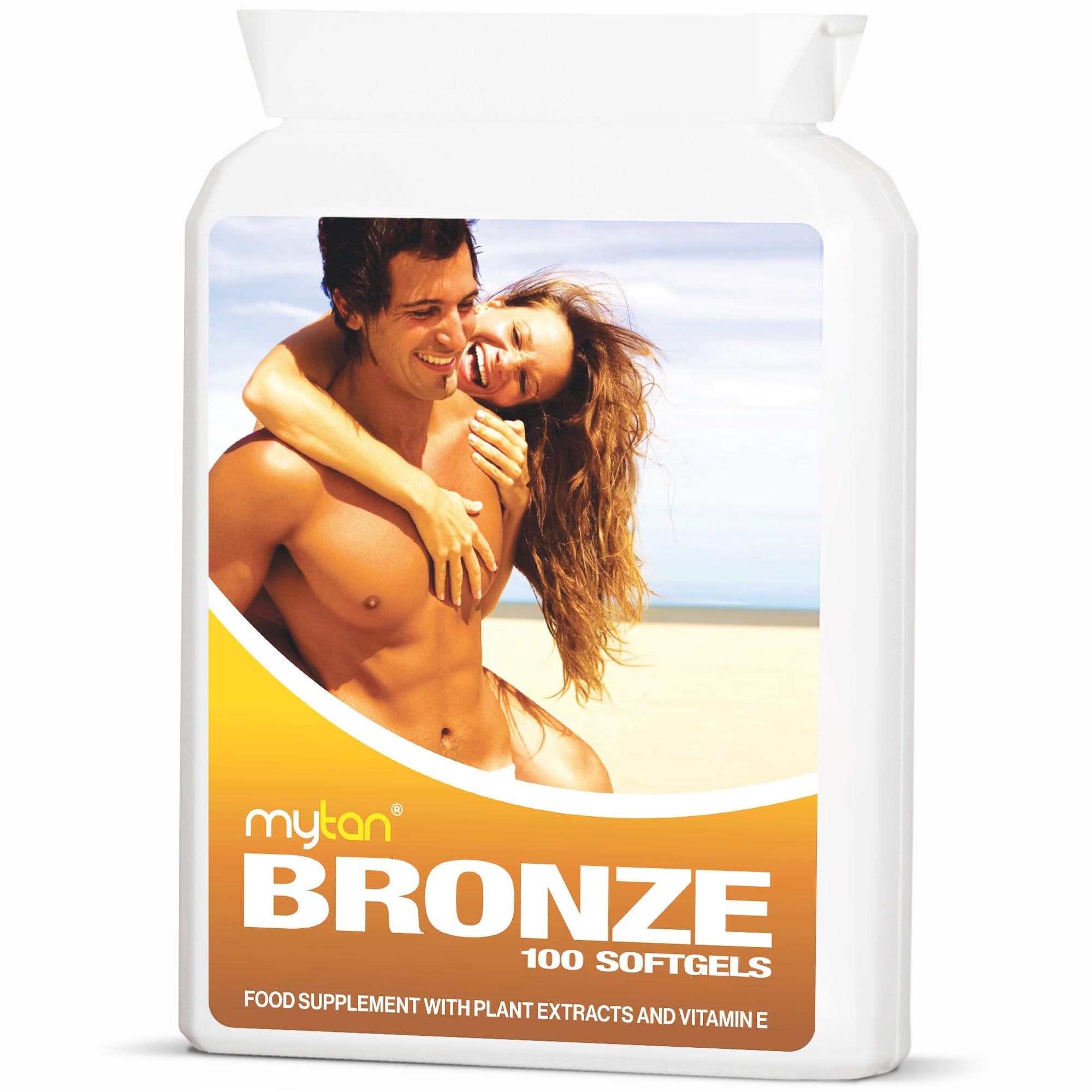 MyTan Bronze frasco frontal con etiqueta clara y beneficios visibles