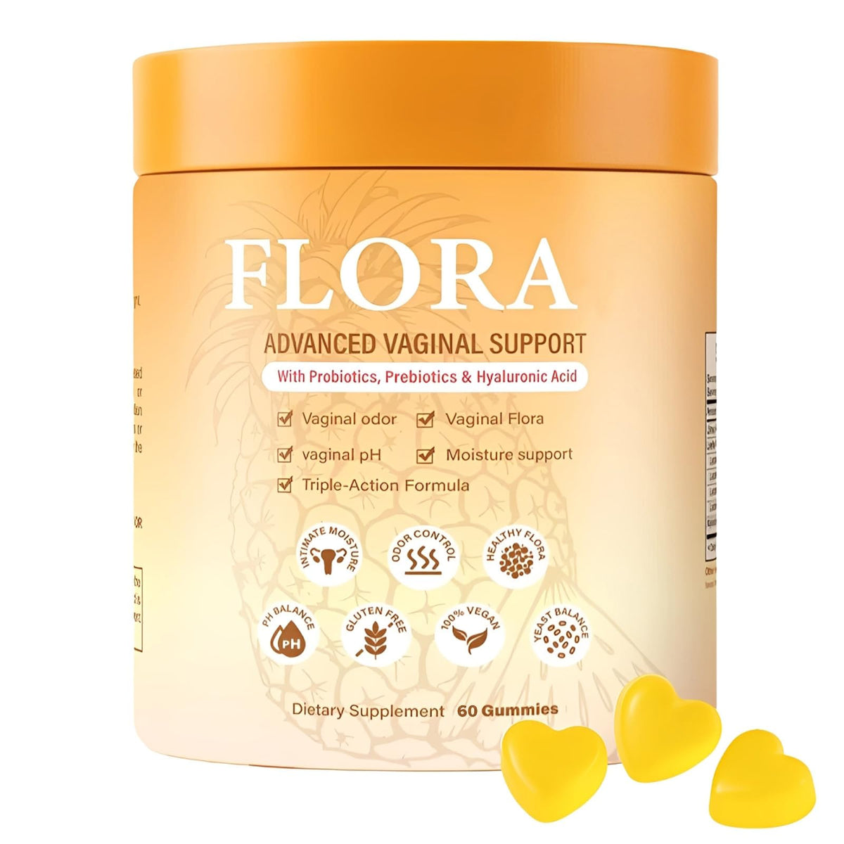 MZXDXZE Flora Plus gomitas vista frontal, envase portátil para apoyo vaginal