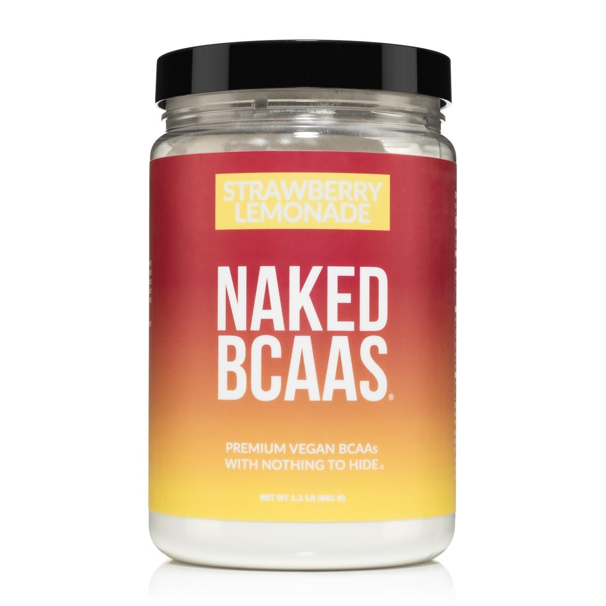 NAKED envase frontal del BCAAs fresa limonada, presentación visible y clara