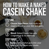 NAKED Casein etiqueta nutricional en detalle mostrando proteína, BCAA y cero carbohidratos