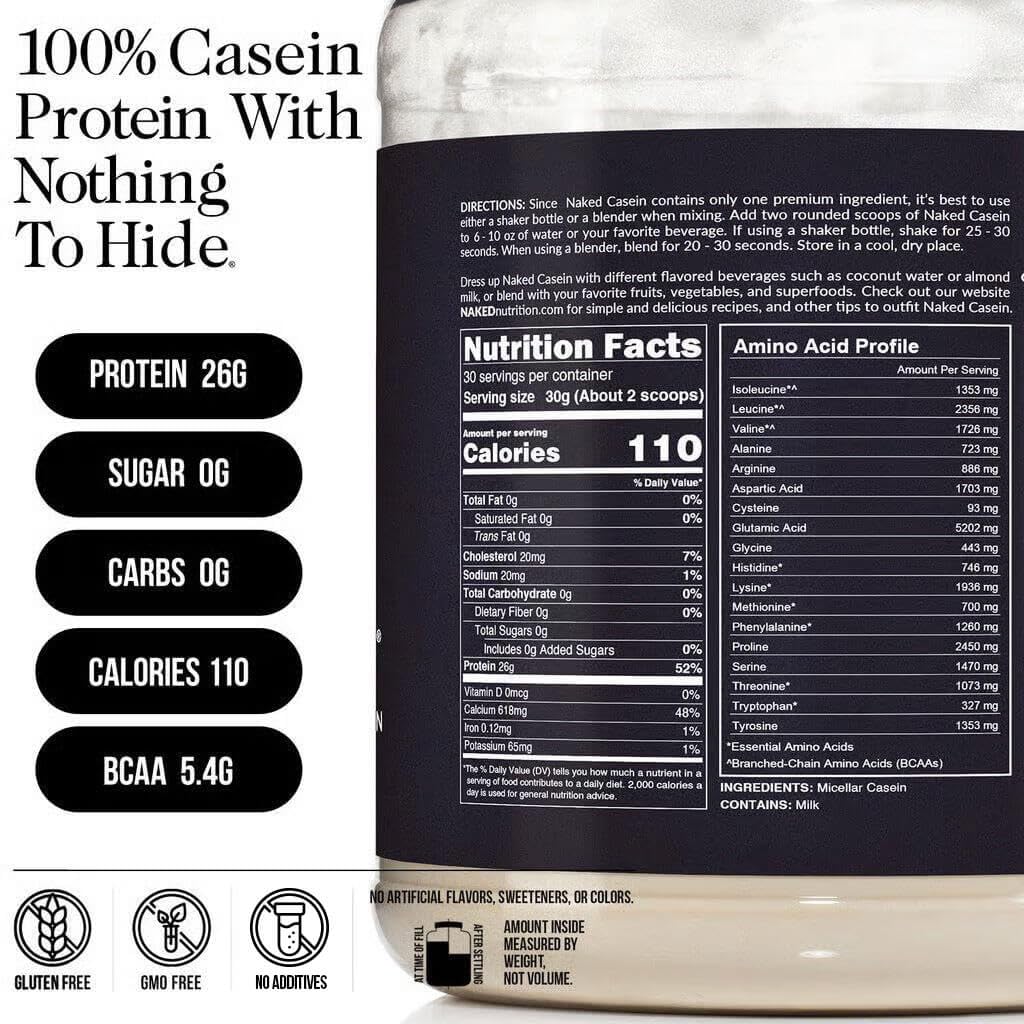 NAKED casein cucharada de polvo para servir, muestra la concentración de proteína