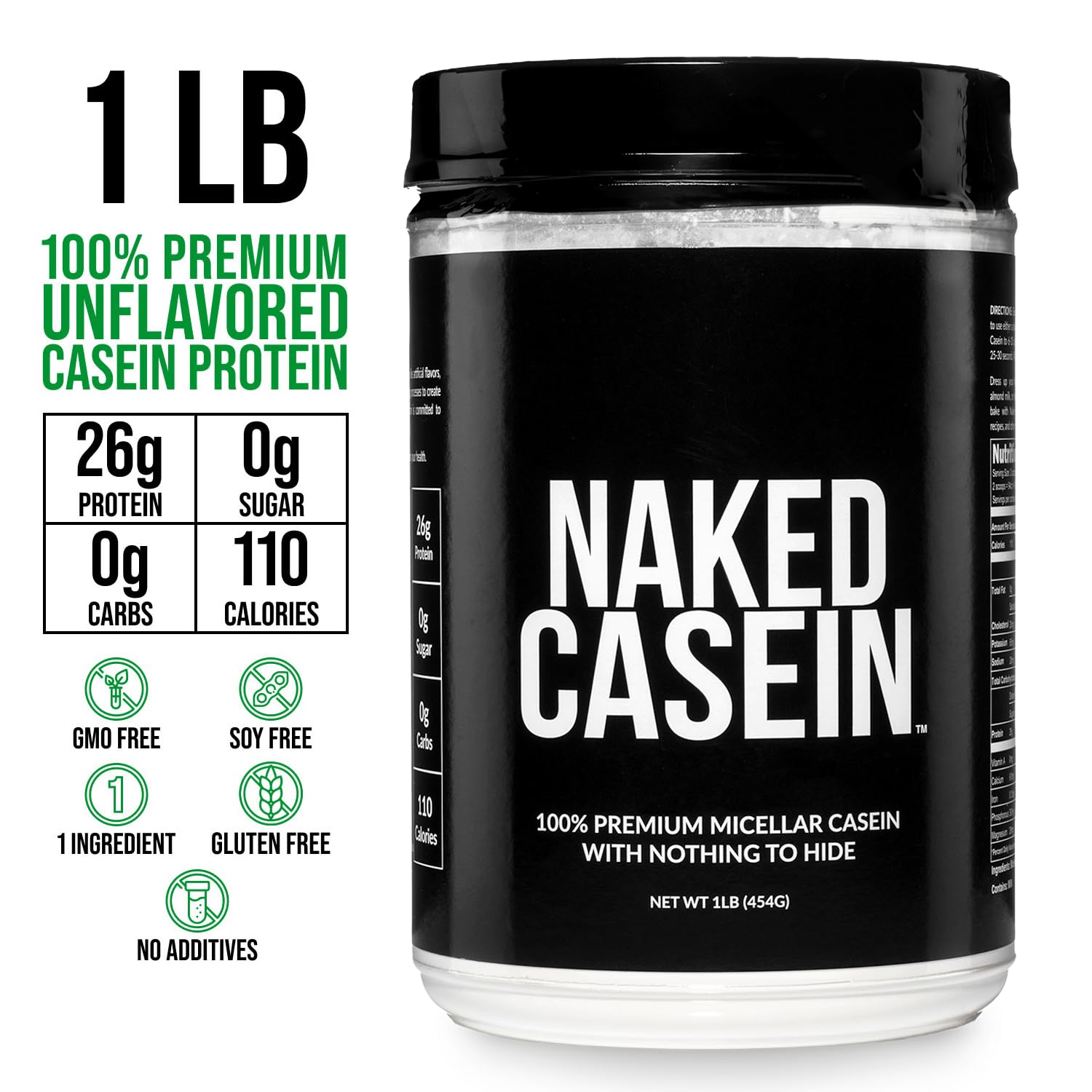 NAKED Casein textura del polvo en primer plano, destaca su aspecto fino y puro