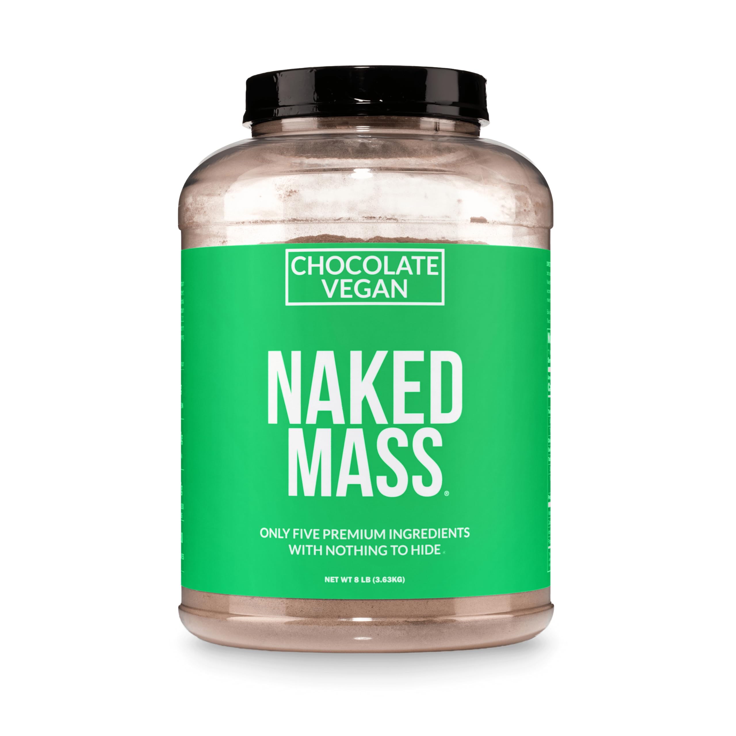 NAKED frente del envase mostrando 8 lb y beneficios veganos