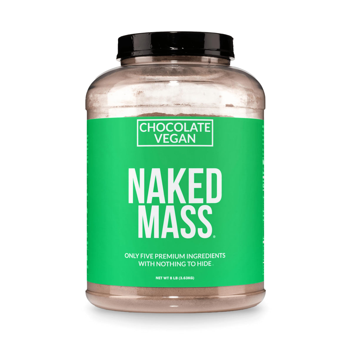 NAKED frente del envase mostrando 8 lb y beneficios veganos