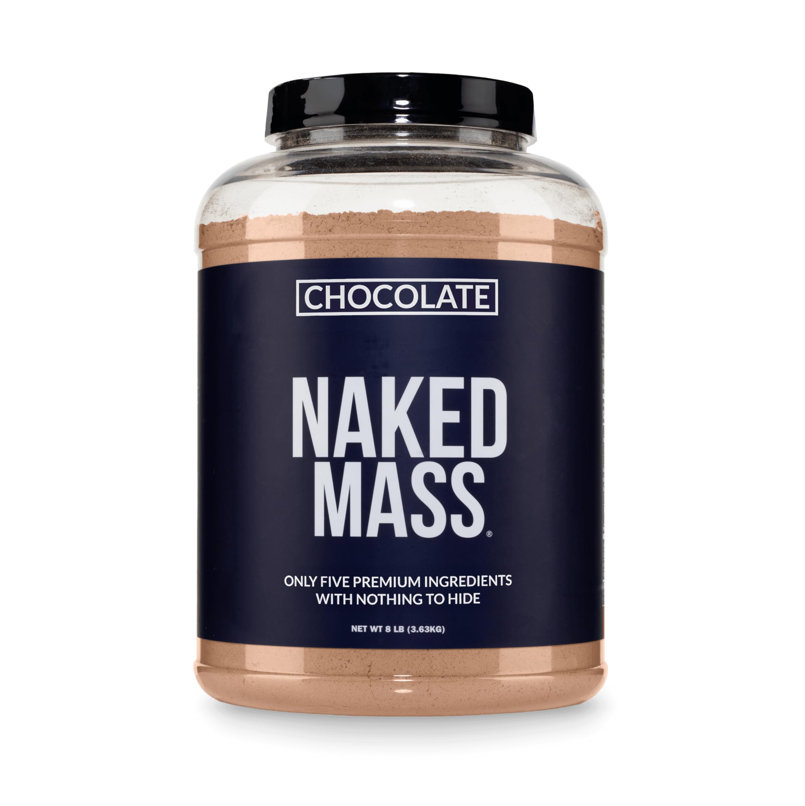 NAKED envase frontal mostrando branding y tamaño 8 lb, confianza visual