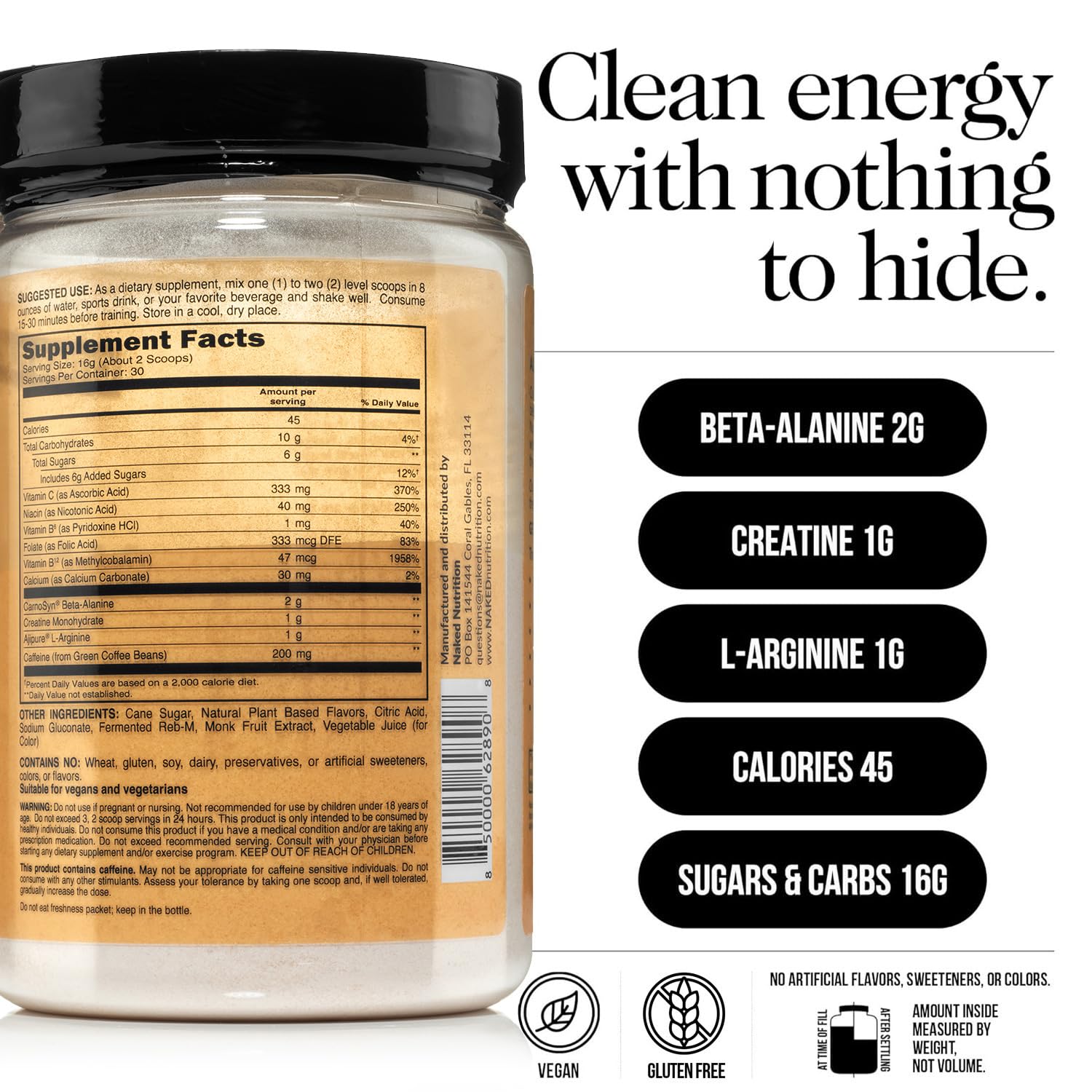 NAKED bebida mezclada en vaso, energía limpia para entrenar
