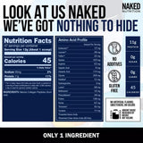 NAKED etiqueta nutricional en detalle mostrando ingredientes limpios y claros