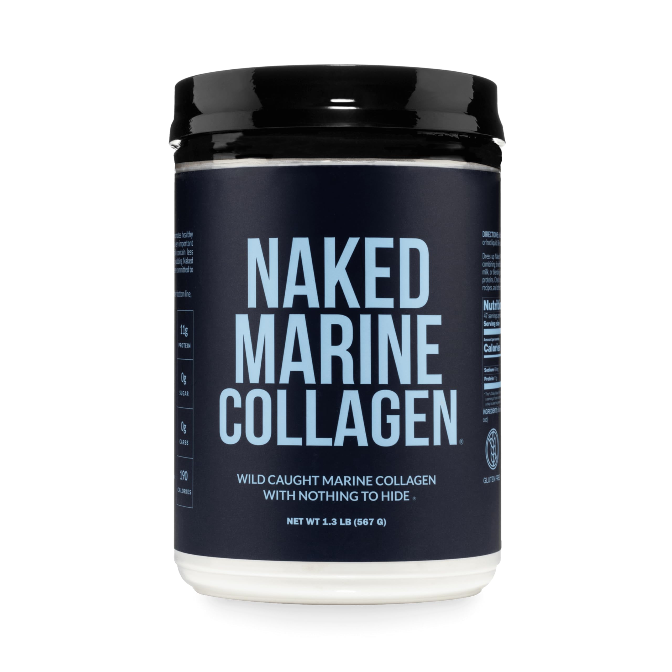 NAKED envase frontal del colágeno marino, imagen clara y profesional, confianza