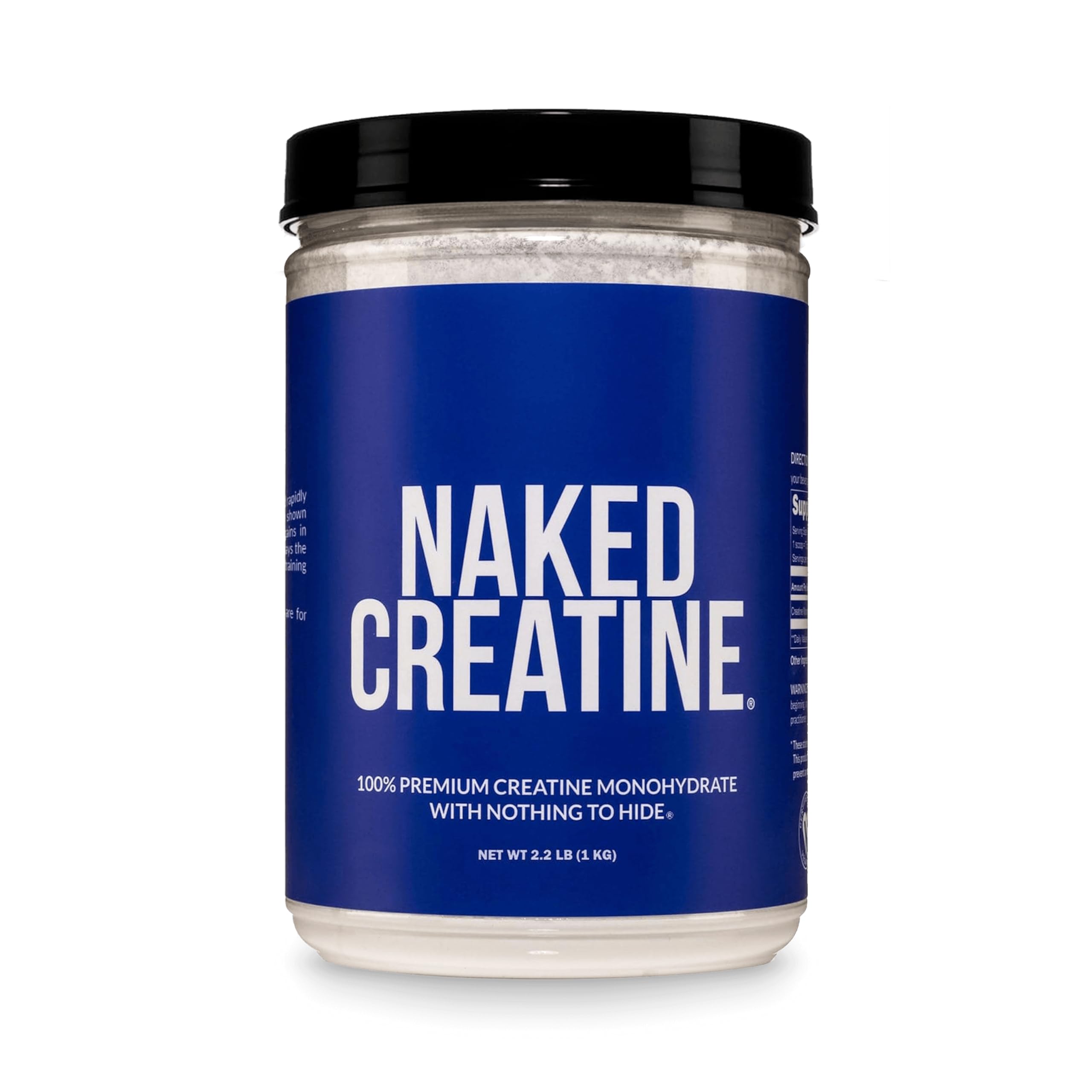 NAKED envase de creatina frente, pura y sin aditivos para confianza