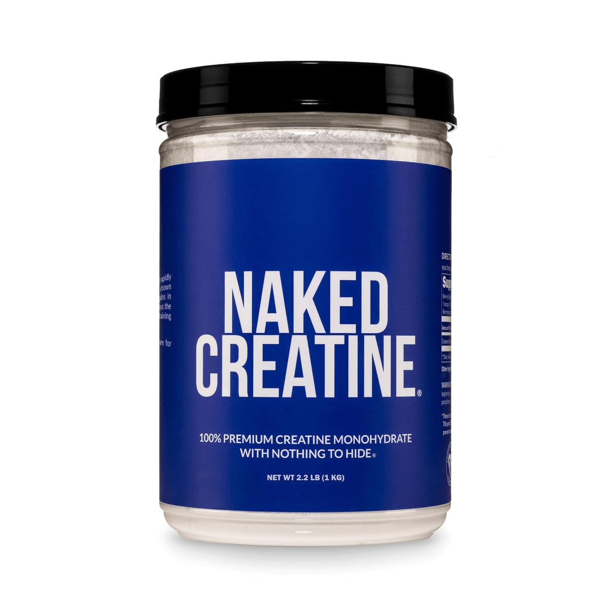 NAKED envase de creatina frente, pura y sin aditivos para confianza