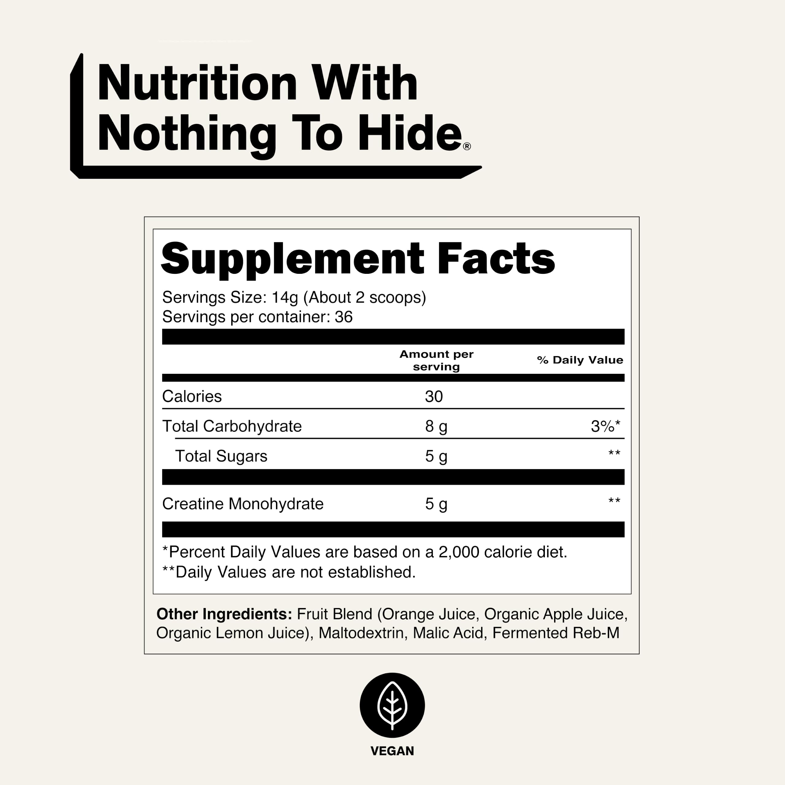 NAKED etiqueta con lista de ingredientes y certificados claros