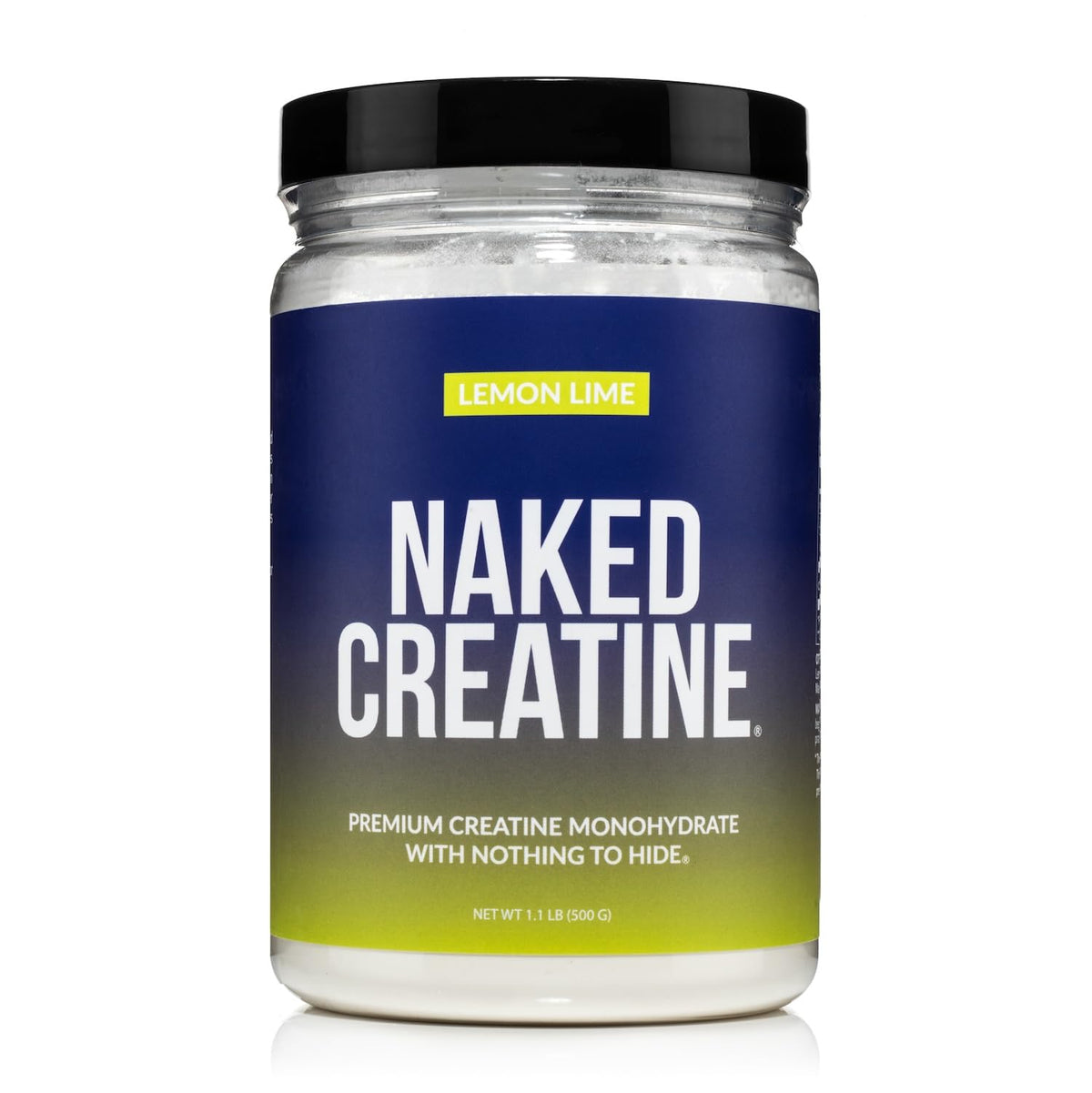 NAKED envase frontal de creatina micronizada, limpieza y pureza visibles