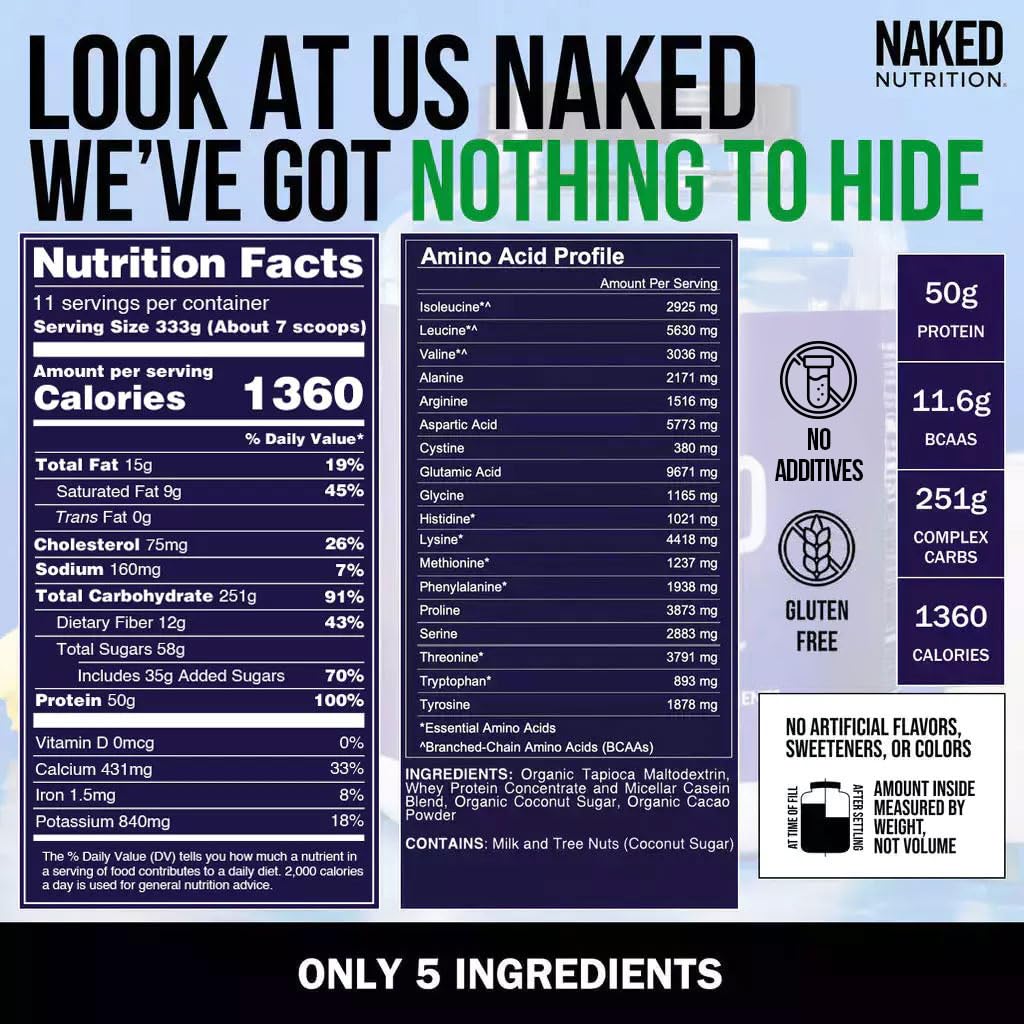 NAKED etiqueta con lista de ingredientes simples y beneficios claros