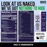 NAKED etiqueta con lista de ingredientes simples y beneficios claros