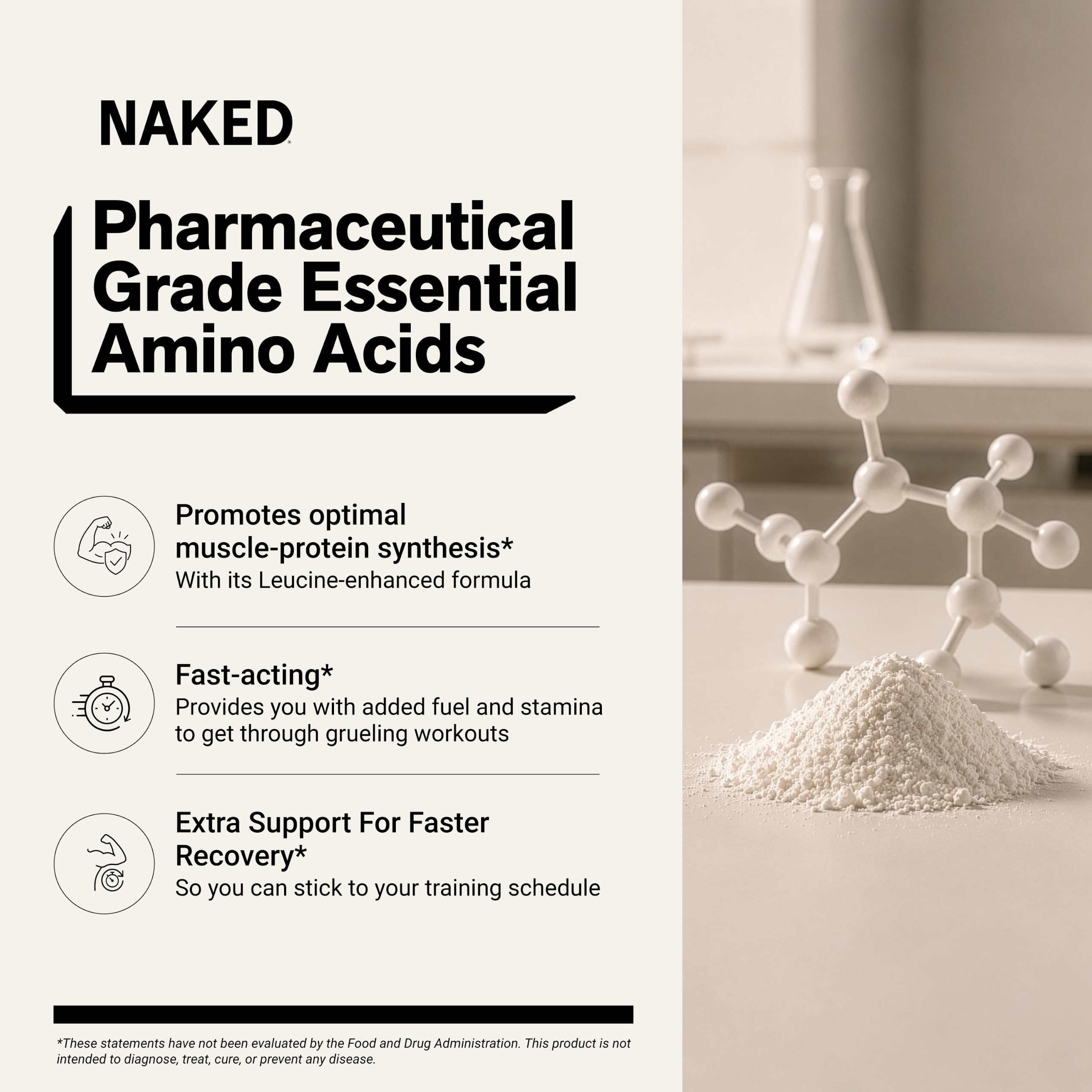 NAKED EAAs textura del polvo instantáneo, fácil disolución y pureza