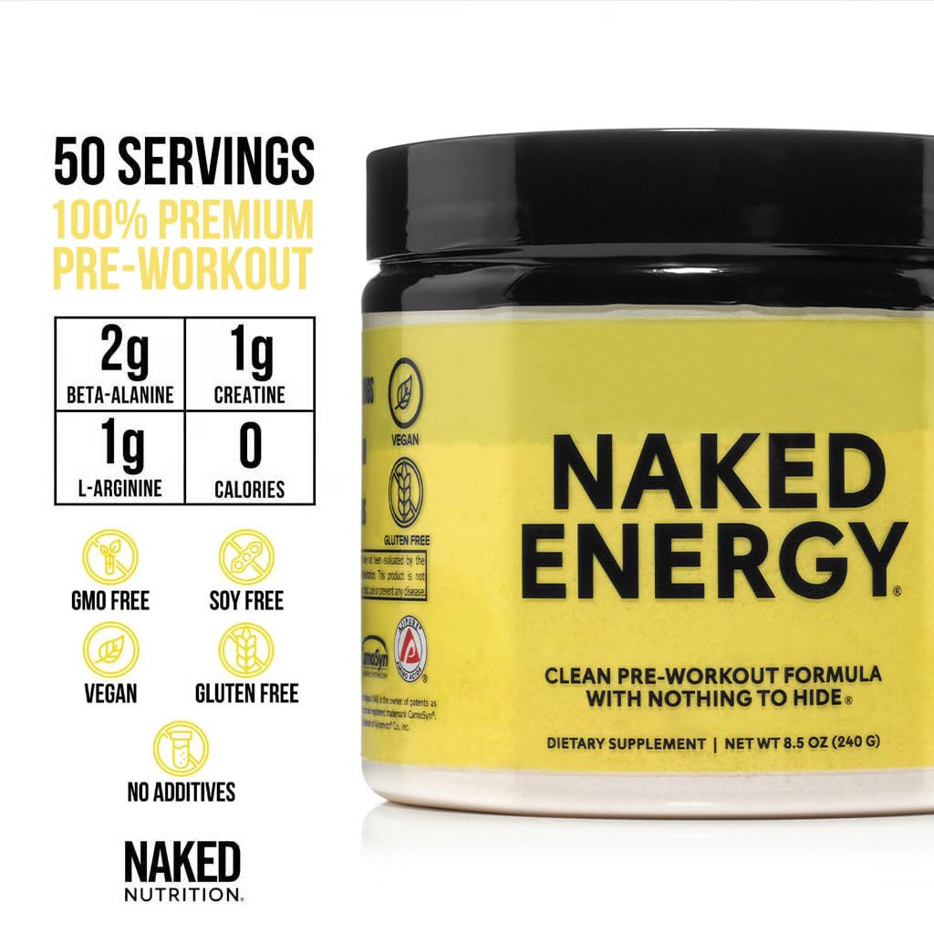 NAKED Energy detalle de la etiqueta que destaca certificación NSF y ingredientes