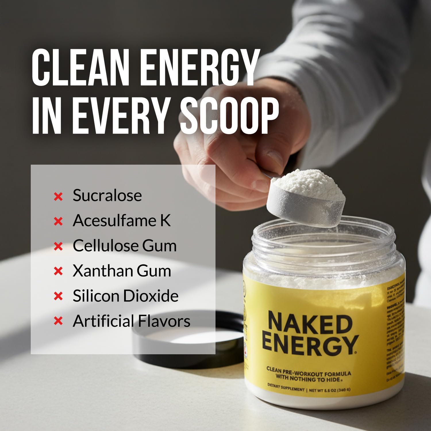 NAKED Energy textura del polvo sin sabor lista para mezclar con beneficio puro