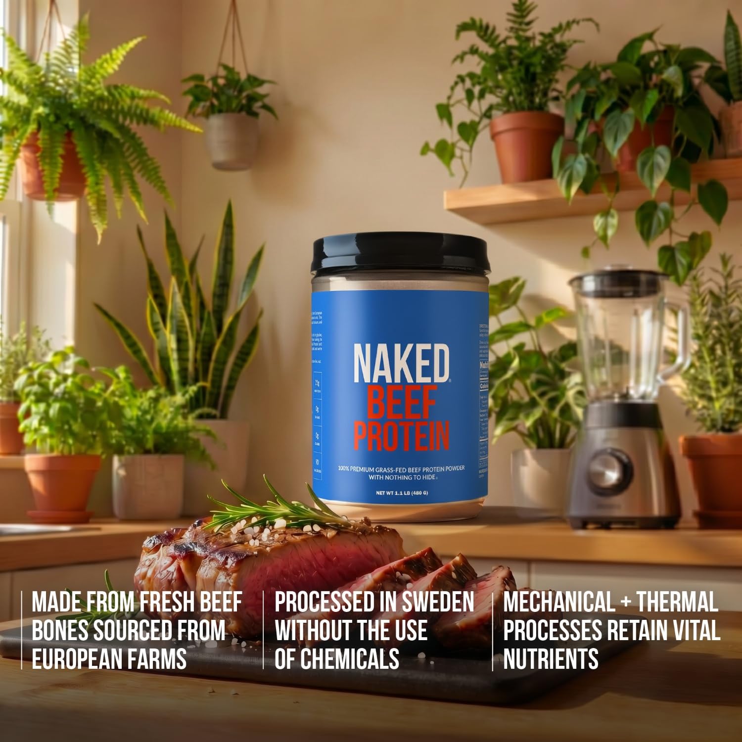 NAKED etiqueta nutricional enfocada en 21 g de proteína y 0 g carbohidratos