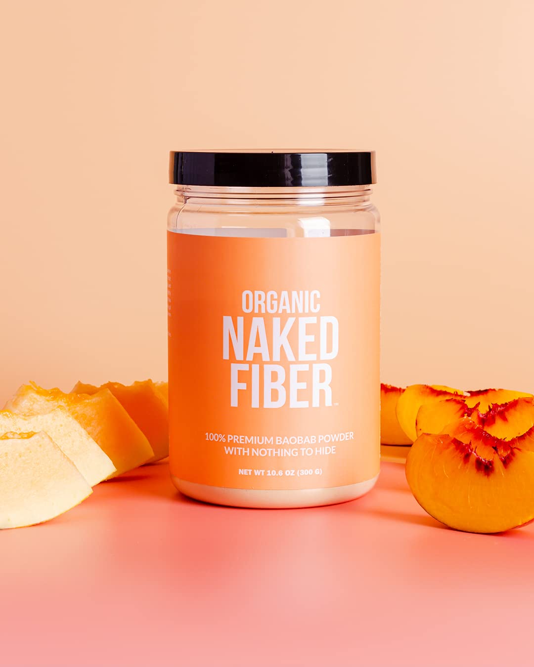 NAKED Fiber frasco junto a regla para comparación de tamaño y uso diario
