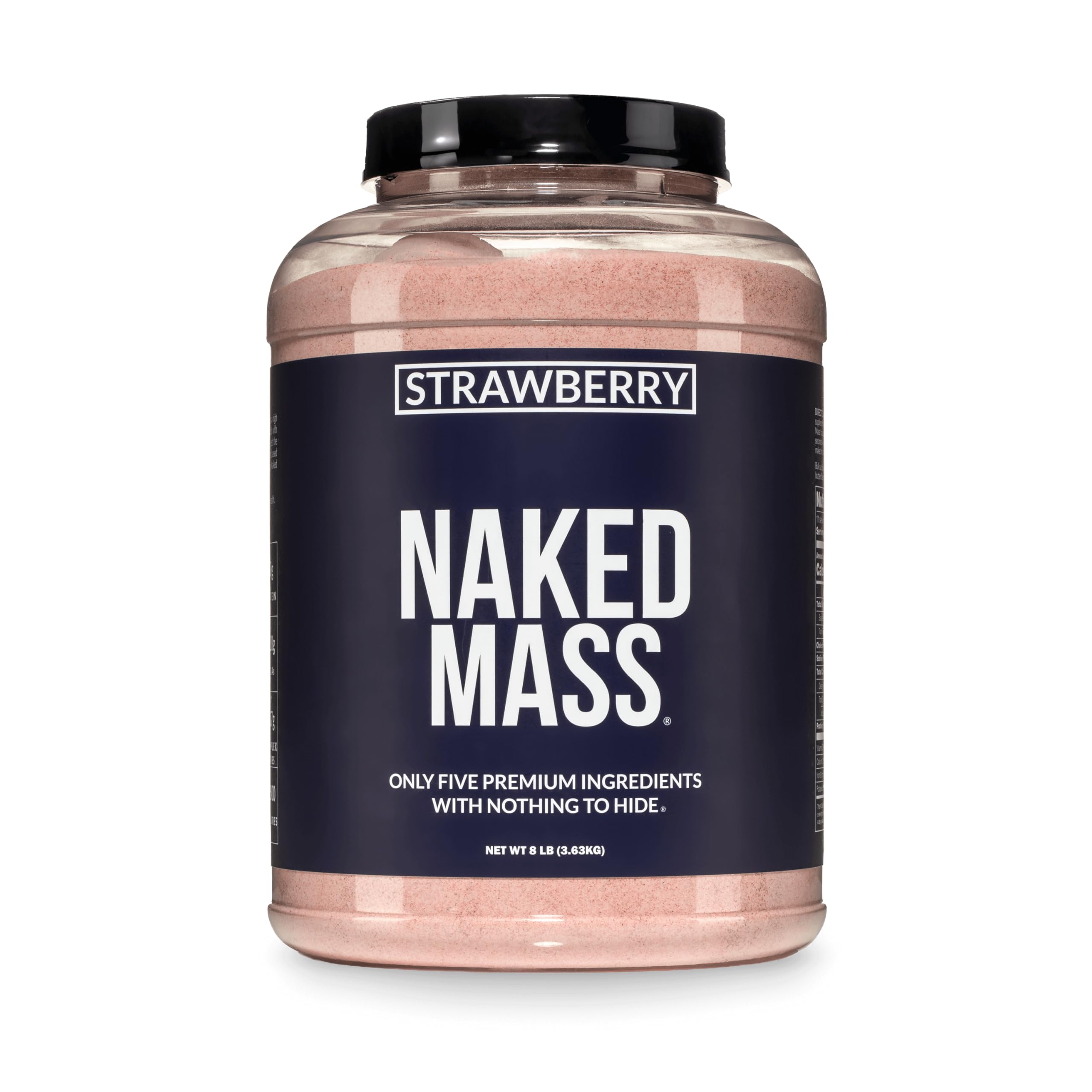 NAKED envase frontal de Strawberry Mass mostrando tamaño y marca, ideal para ganar peso