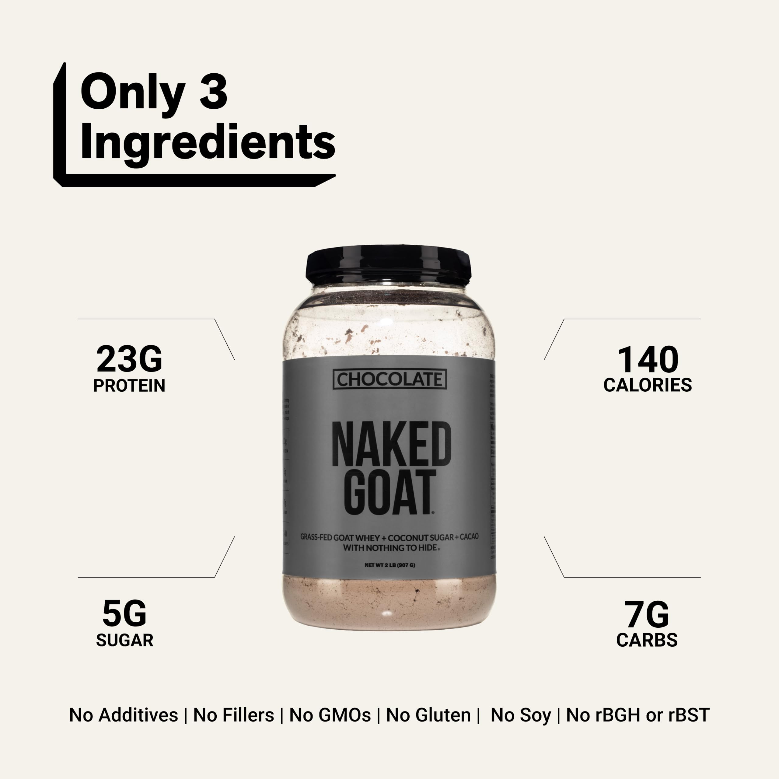 NAKED polvo en cuchara con cacao orgánico, aporta 23 g proteína