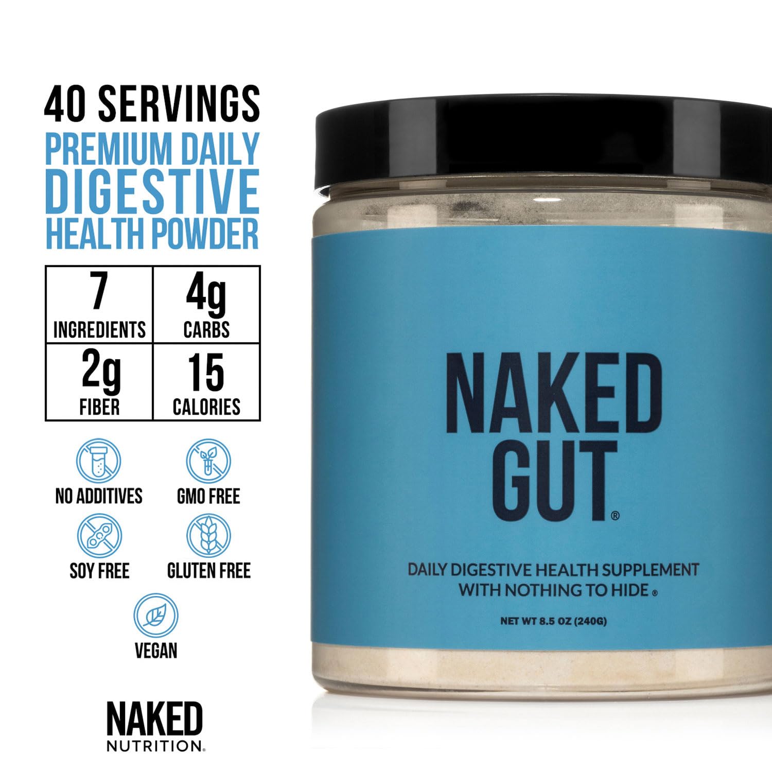 NAKED selección de ingredientes naturales destacando prebióticos y fibra