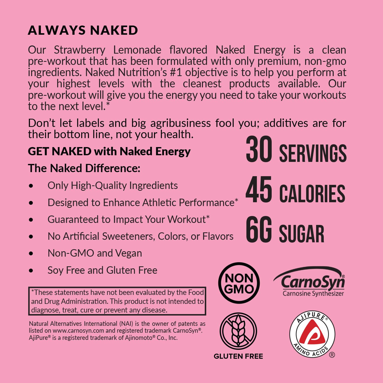 NAKED etiqueta nutricional que muestra vitaminas y cafeína
