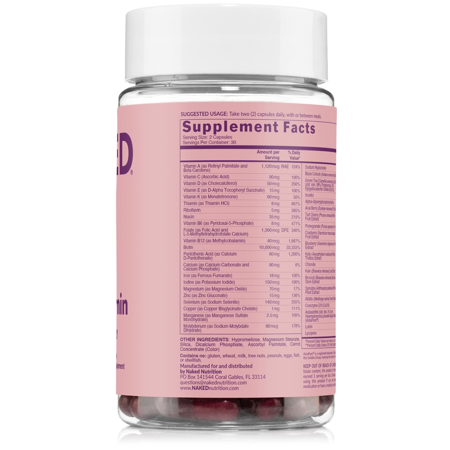 NAKED etiqueta nutricional legible con vitaminas y minerales