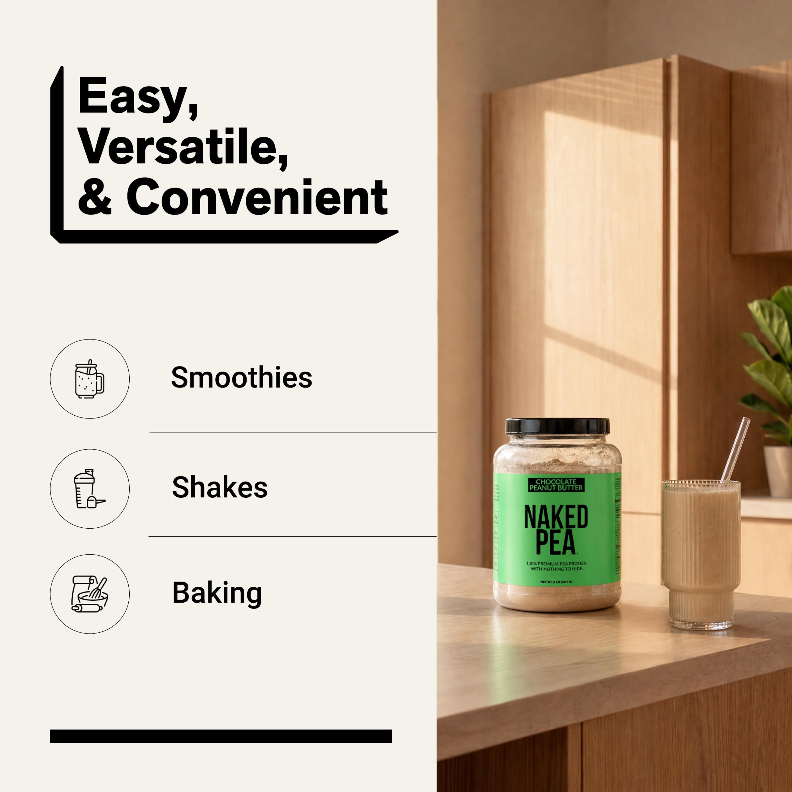 NAKED Pea etiqueta nutricional legible mostrando 25 g de proteína por porción