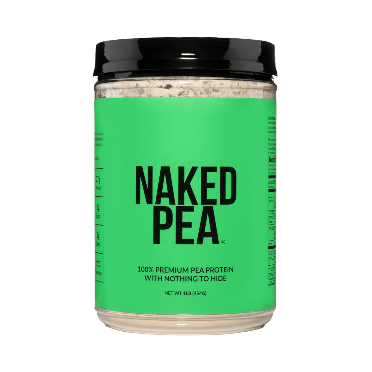 NAKED Pea frente del empaque que muestra pureza y certificación NSF