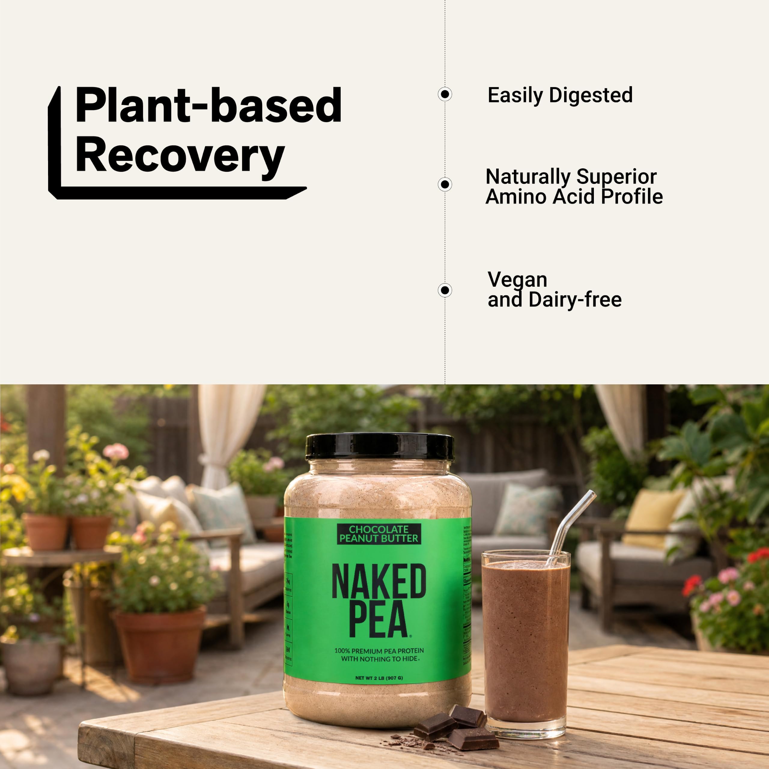 NAKED Pea comparación de tamaño y 21 porciones por envase para referencia