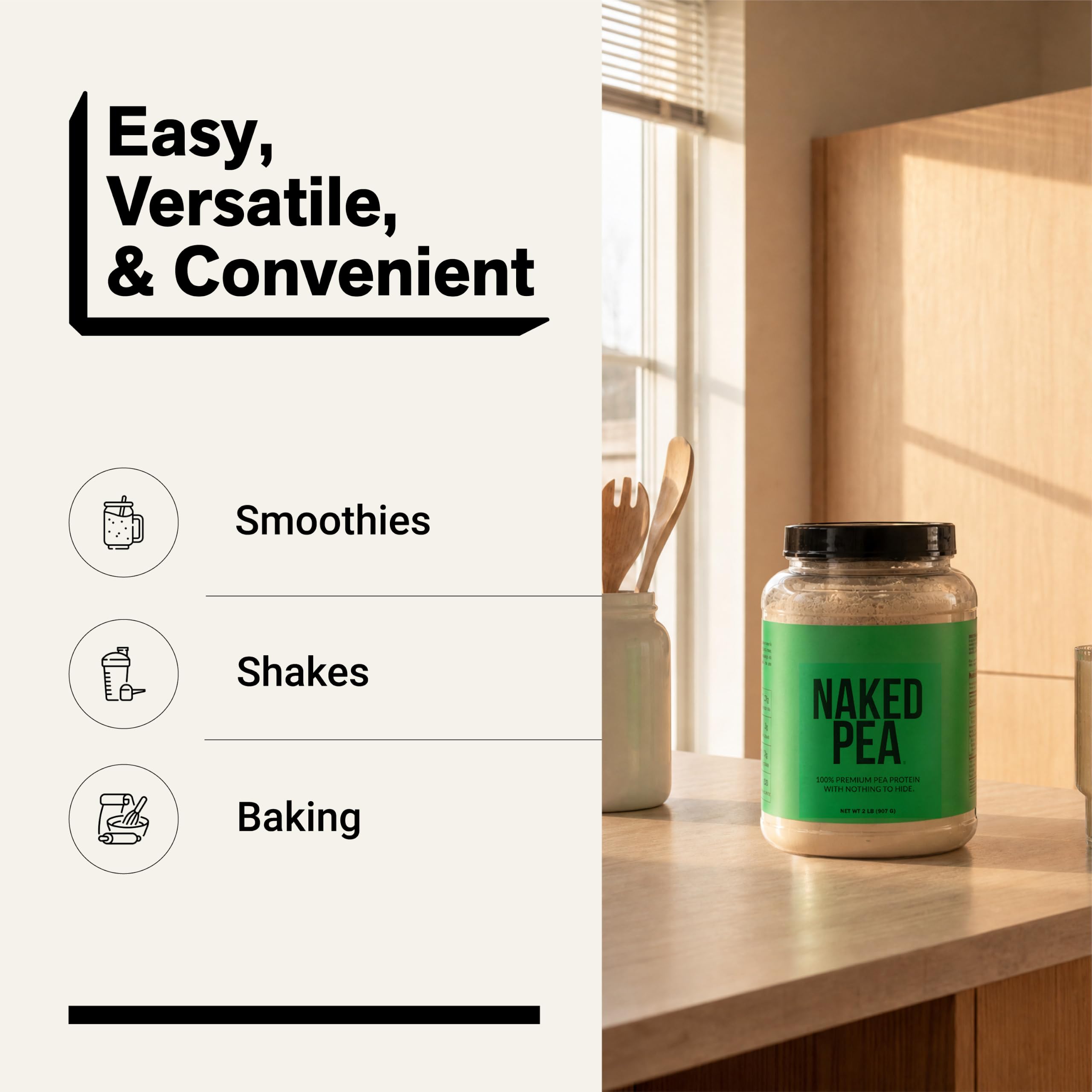 NAKED Pea smoothie verde preparado, aporta proteína vegetal completa