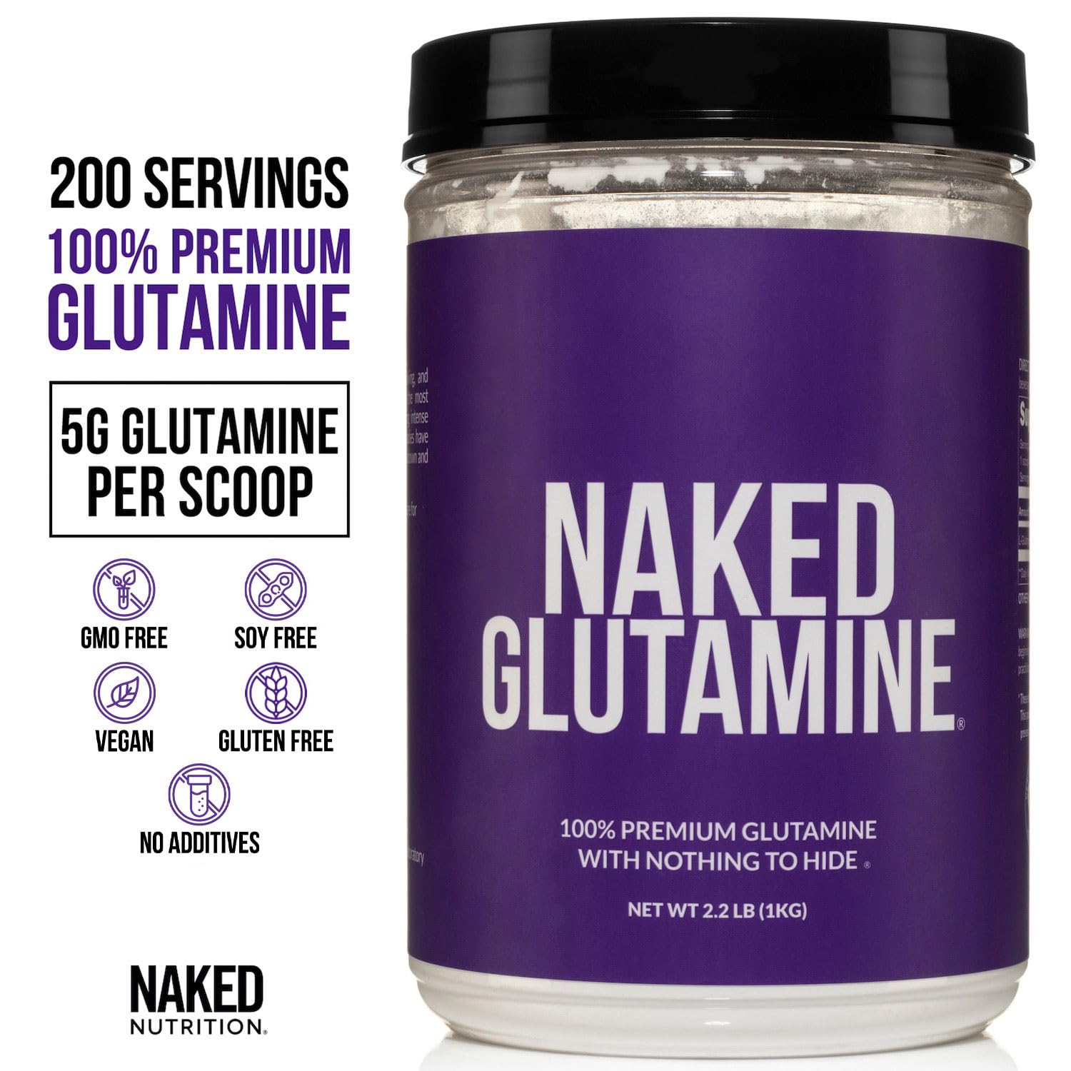 NAKED polvo micronizado de L‑glutamina con textura fina para mejor absorción
