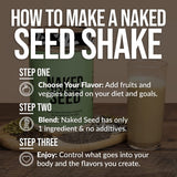Naked Nutrition naked seed comparación de tamaño del envase con una mano para referencia