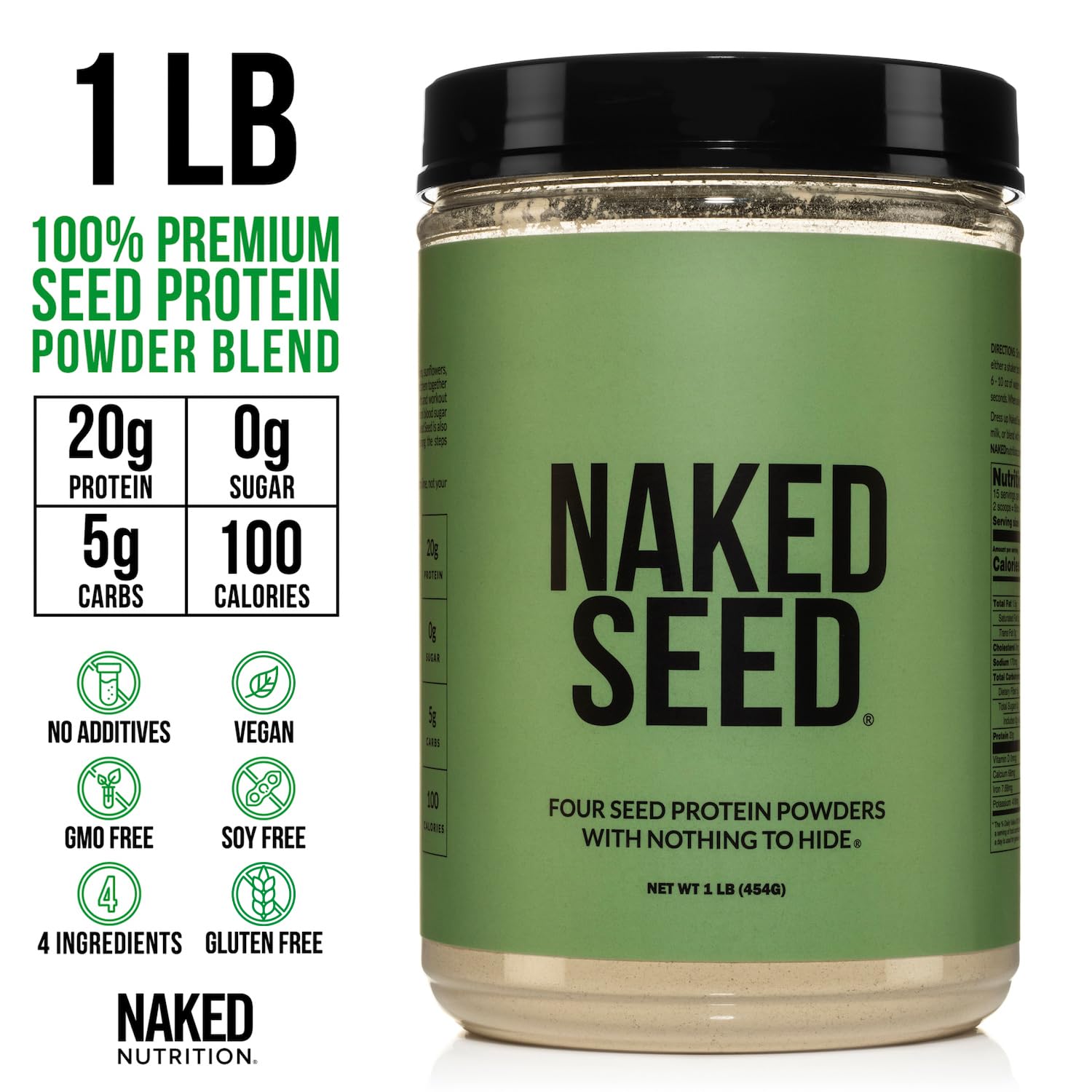 Naked Nutrition naked seed textura en polvo cercana que facilita mezcla rápida