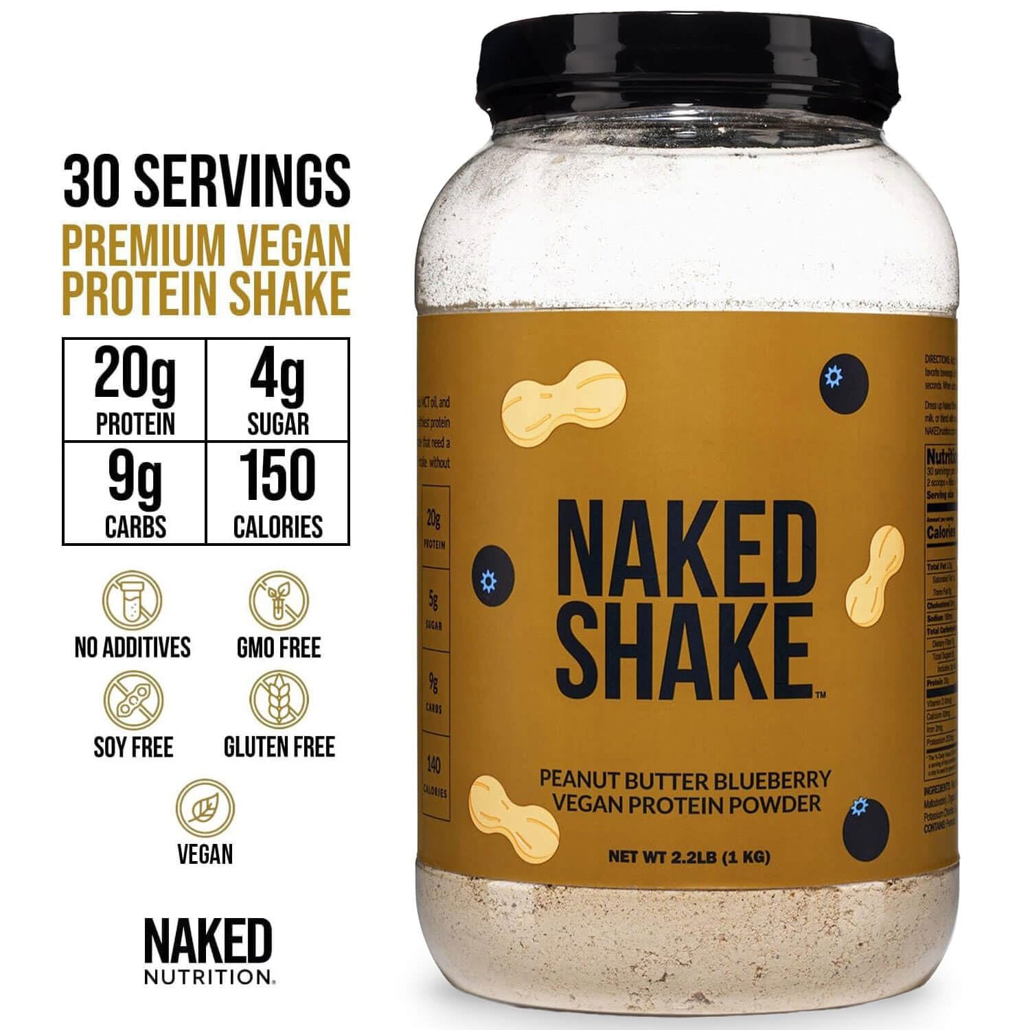 NAKED Shake comparativa de tamaño del envase para 30 porciones
