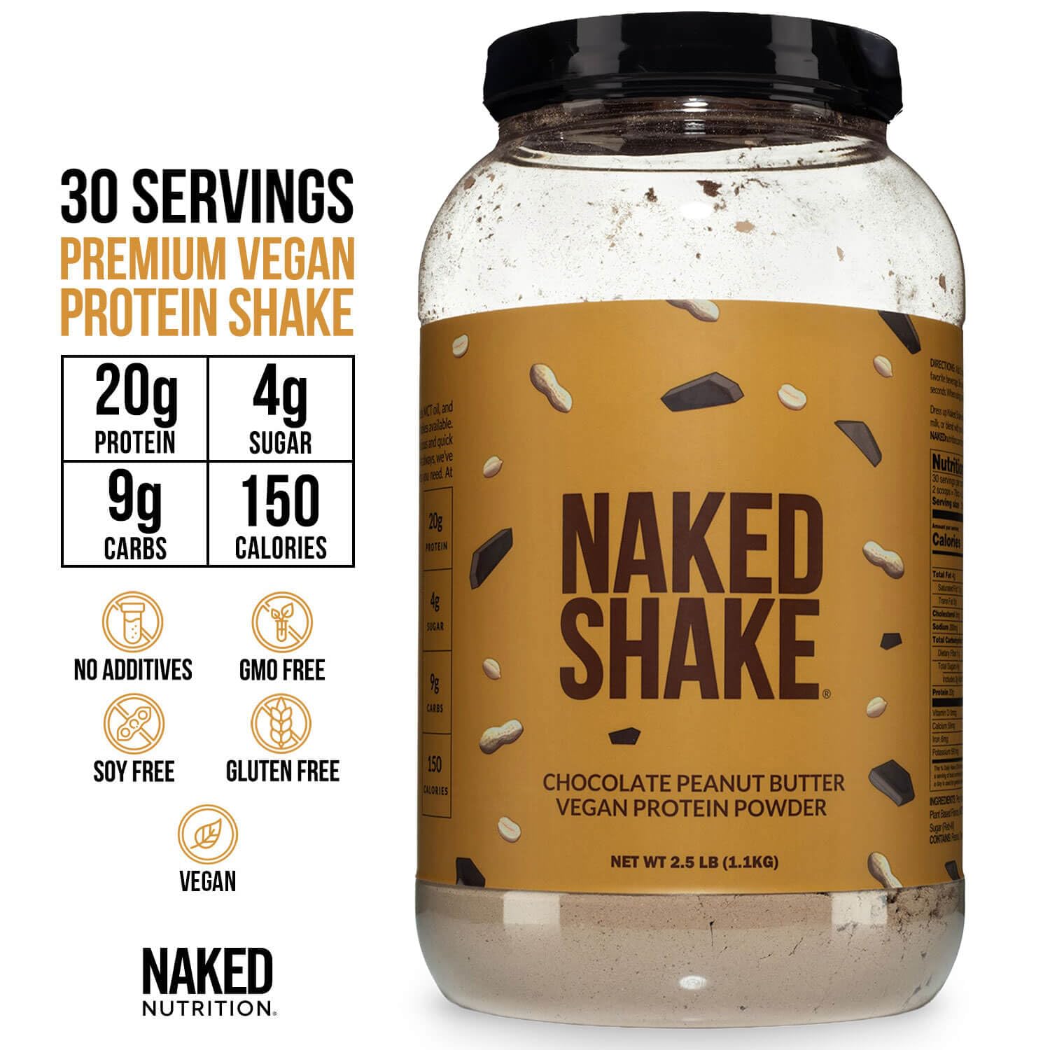 NAKED ingredientes: cacao y cacahuete tostado con beneficio natural