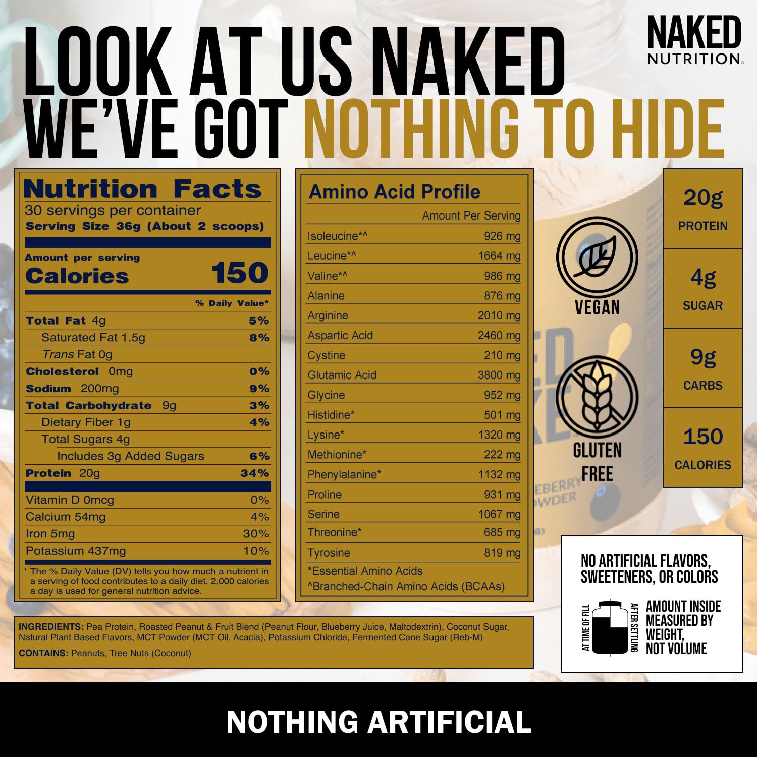 NAKED Shake ingredientes principales: proteína de guisante y cacahuete