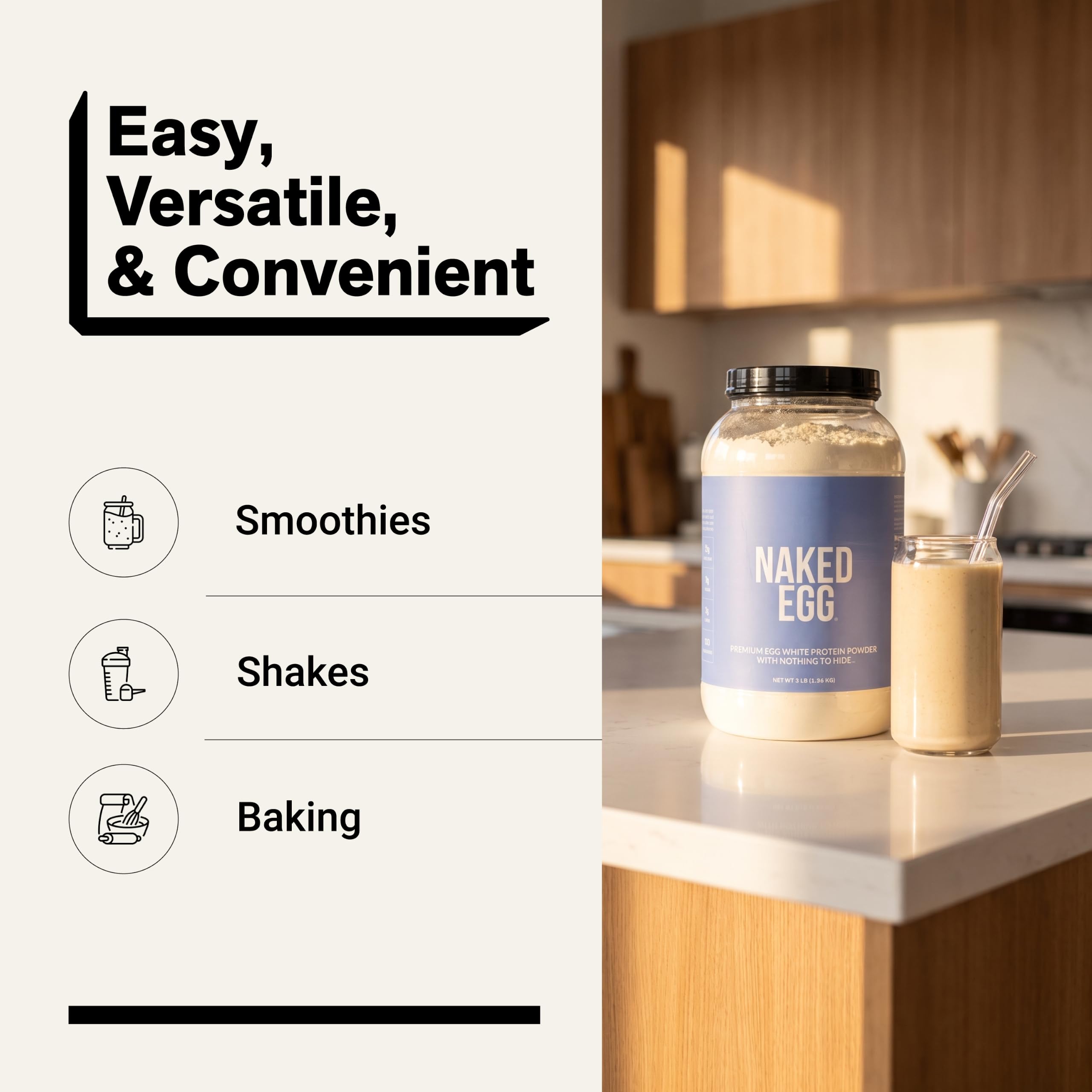 NAKED envase junto a frutas para comparar tamaño y porciones
