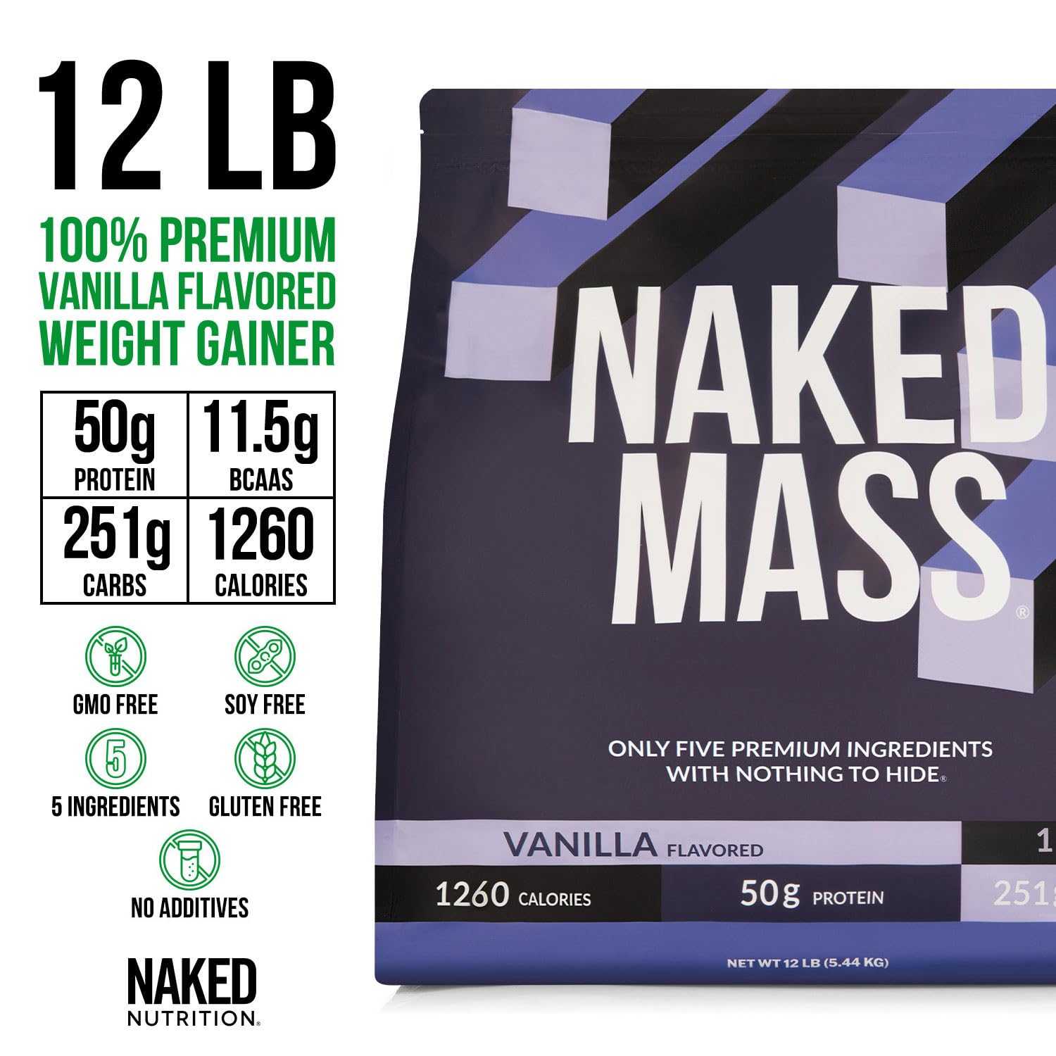 NAKED batido de Vanilla Mass en vaso listo para tomar, aporta calorías