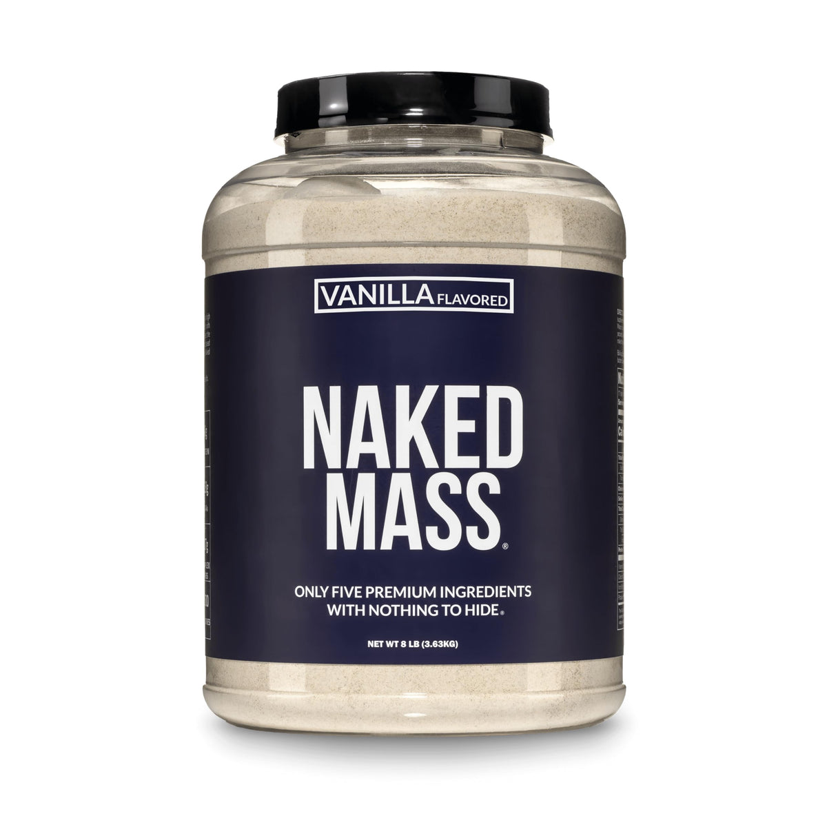 NAKED frente del envase mostrando etiqueta clara y natural beneficios de pureza
