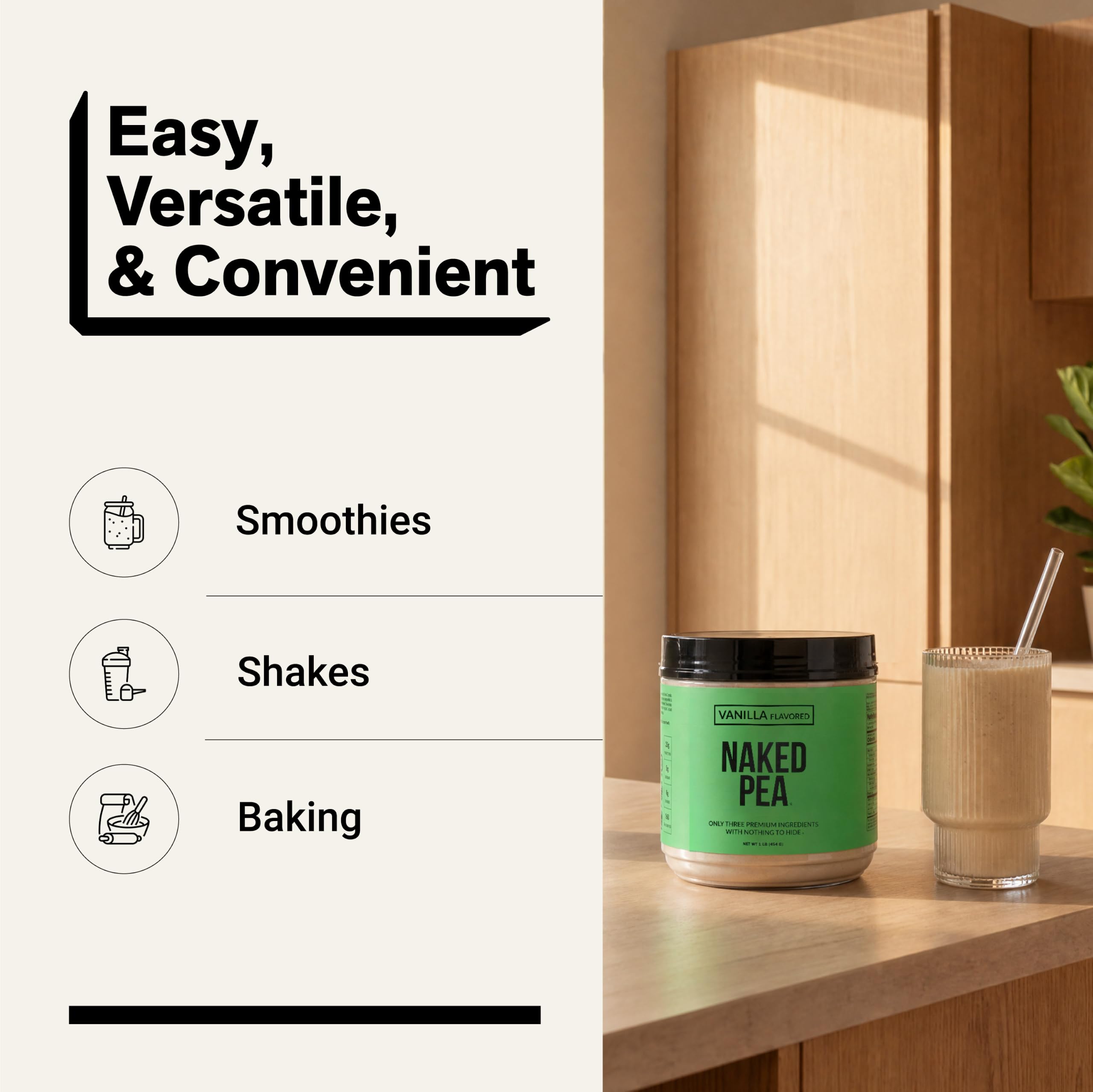 NAKED comparación de tamaño del envase de 1 lb junto a frutas