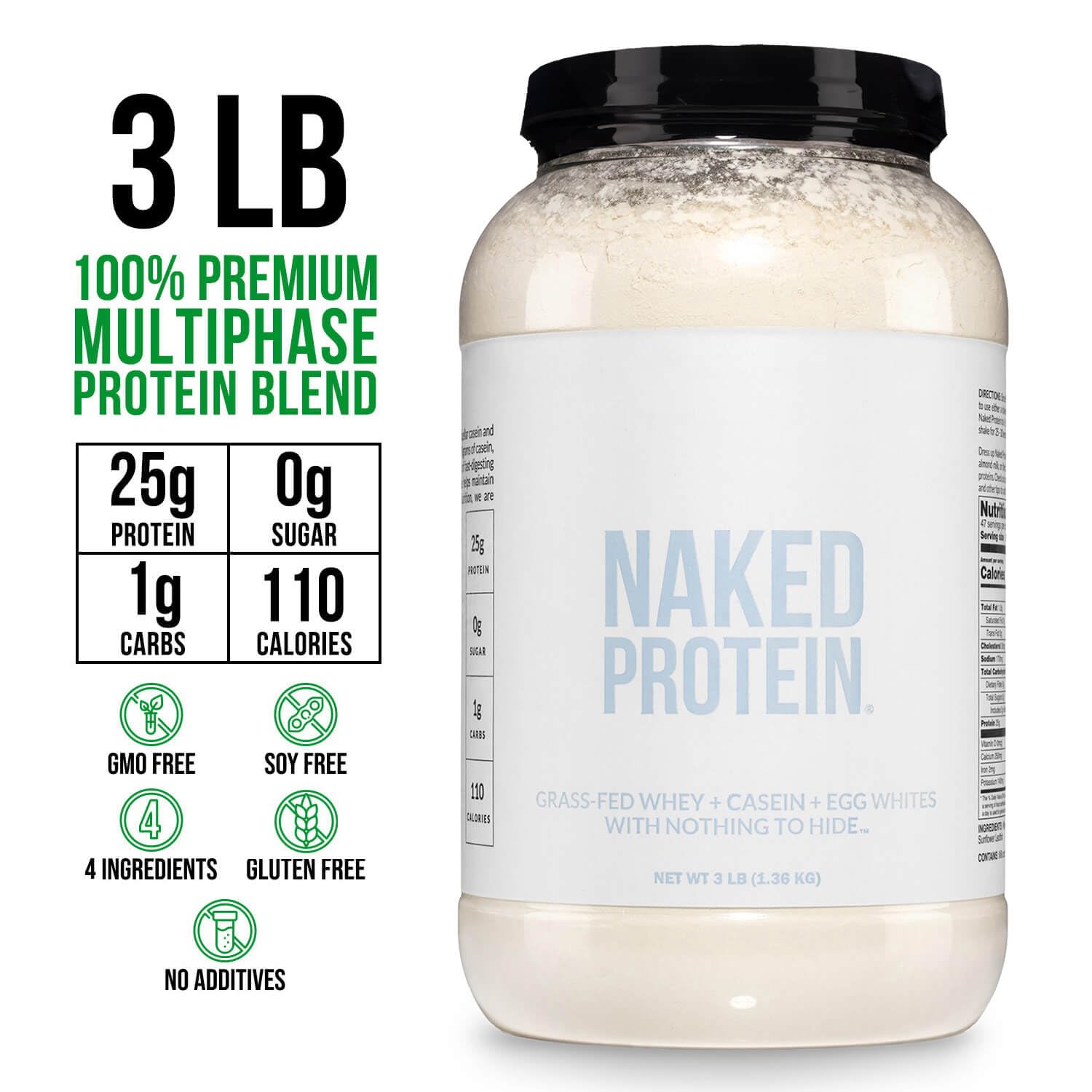 NAKED vaso con batido proteico, beneficio recuperación y sabor neutro