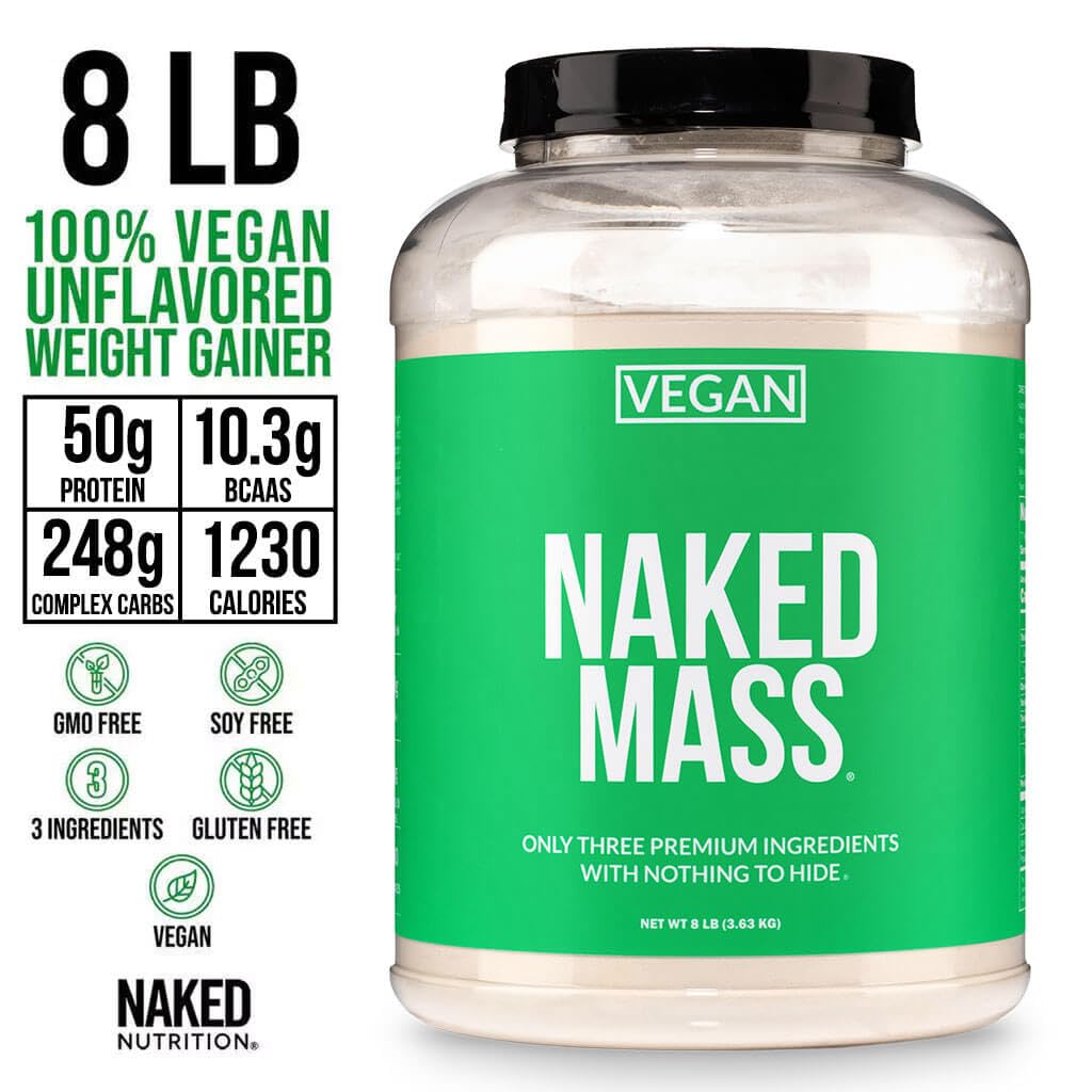 NAKED cucharada con polvo Vegan Mass, fácil dosificación para batidos calóricos