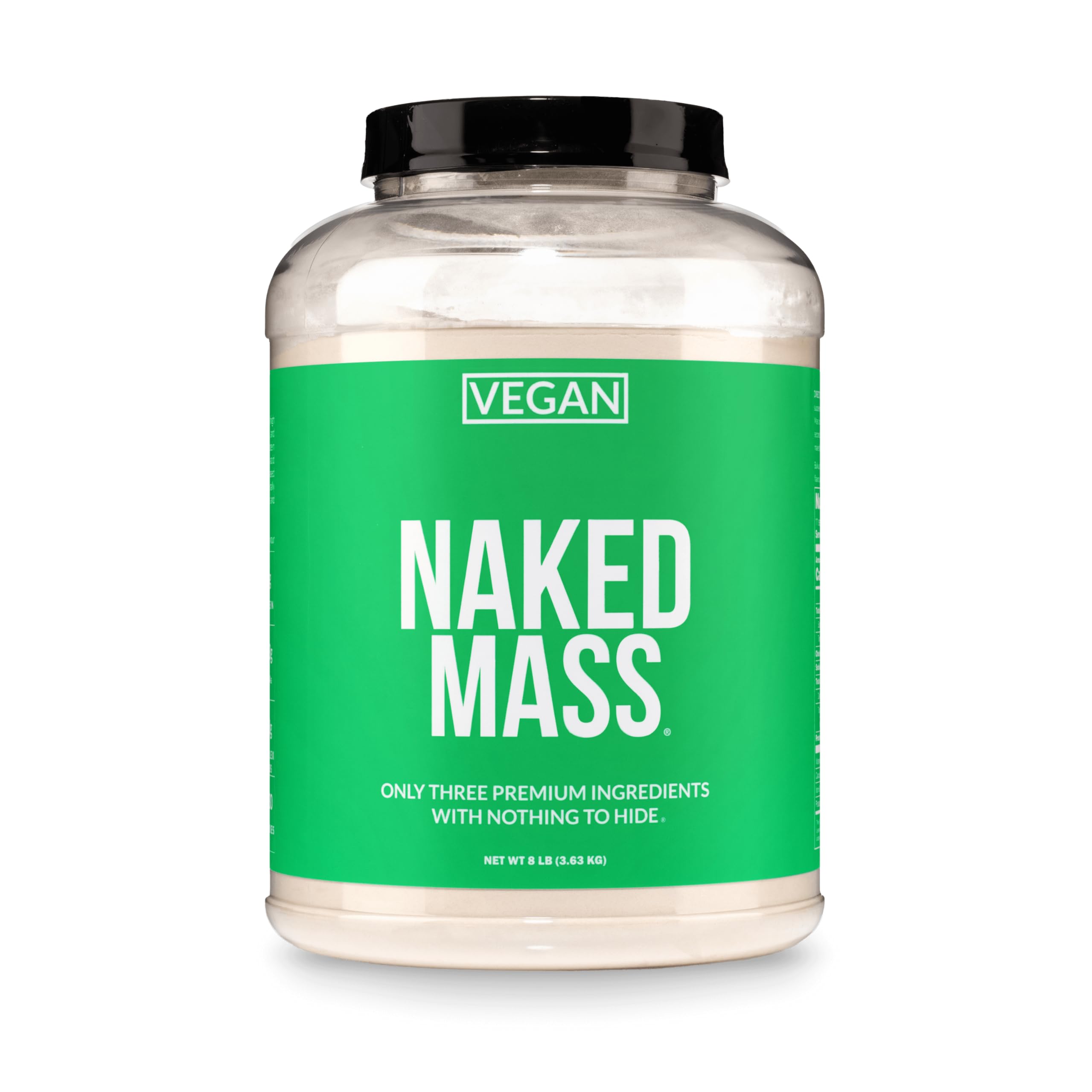 NAKED envase frontal del Vegan Mass mostrando diseño y beneficio de calorías altas