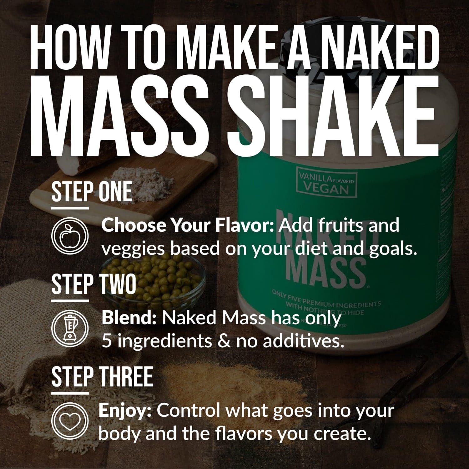 NAKED etiqueta nutricional del Vegan Mass detalle de proteínas y calorías