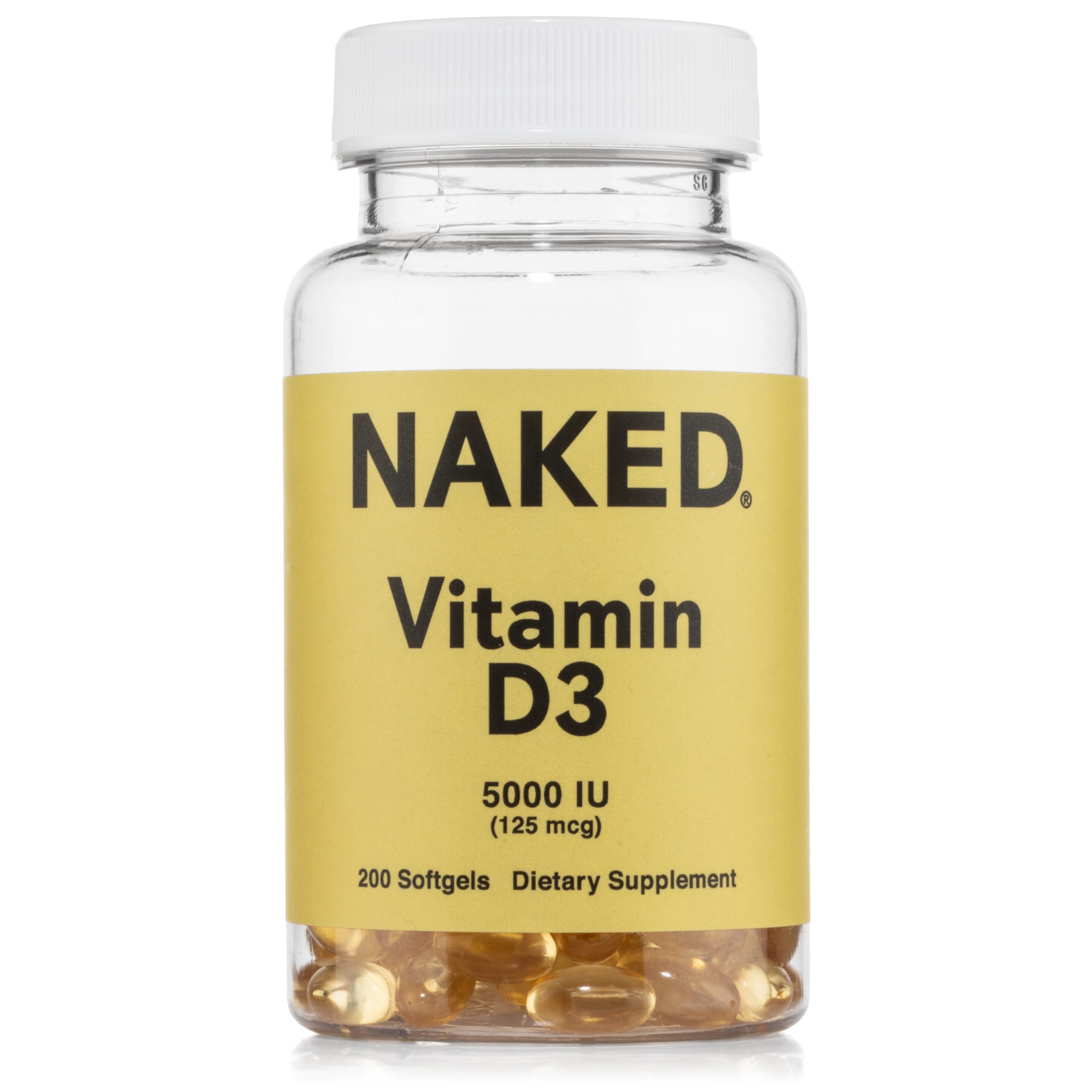 NAKED envase frontal de Vitamina D3 5000 IU, práctico para uso diario