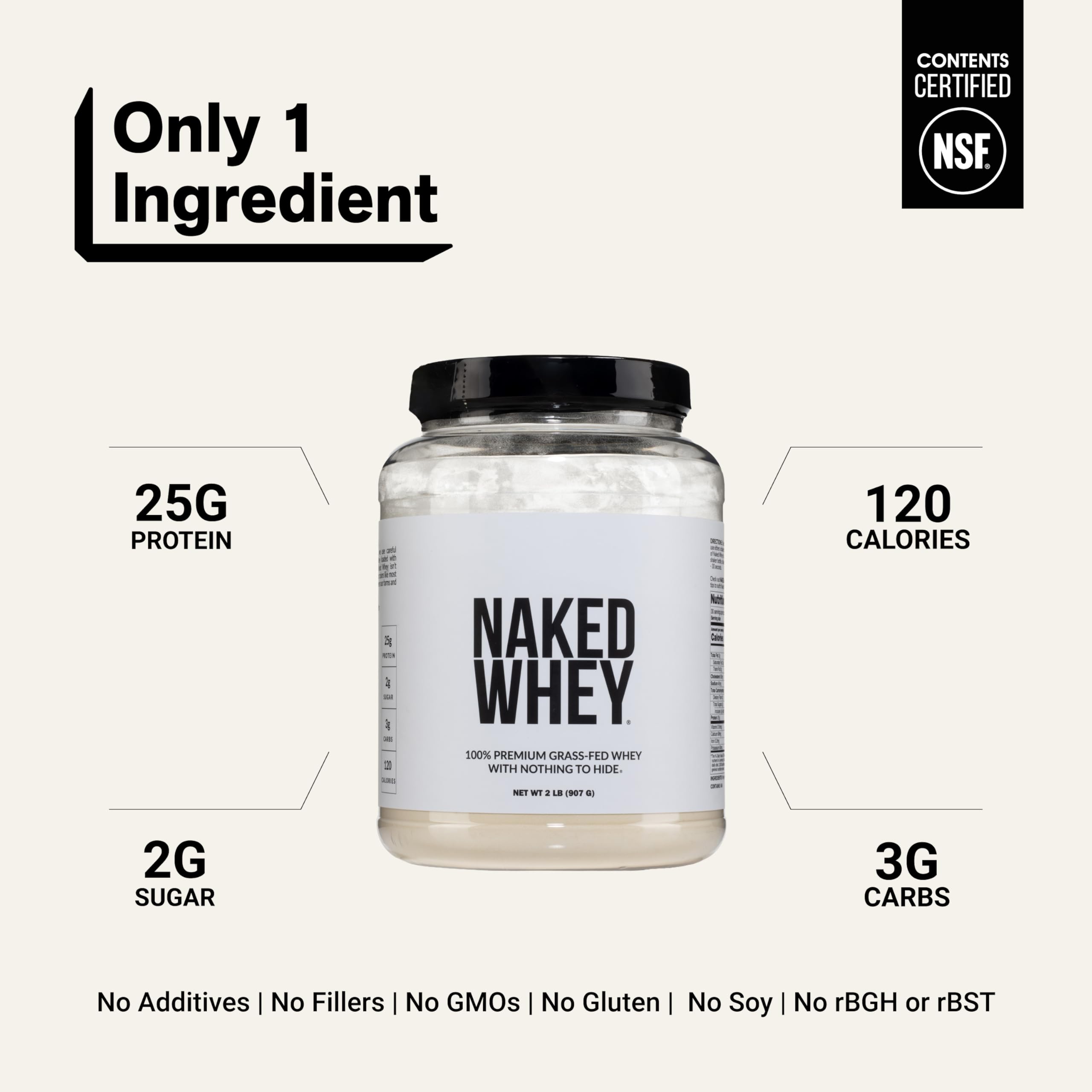 NAKED etiqueta nutricional en primer plano, claridad de macros y proteína por porción