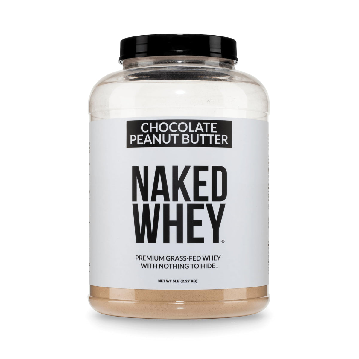 NAKED suero chocolate cacahuete frente del envase, claridad de ingredientes